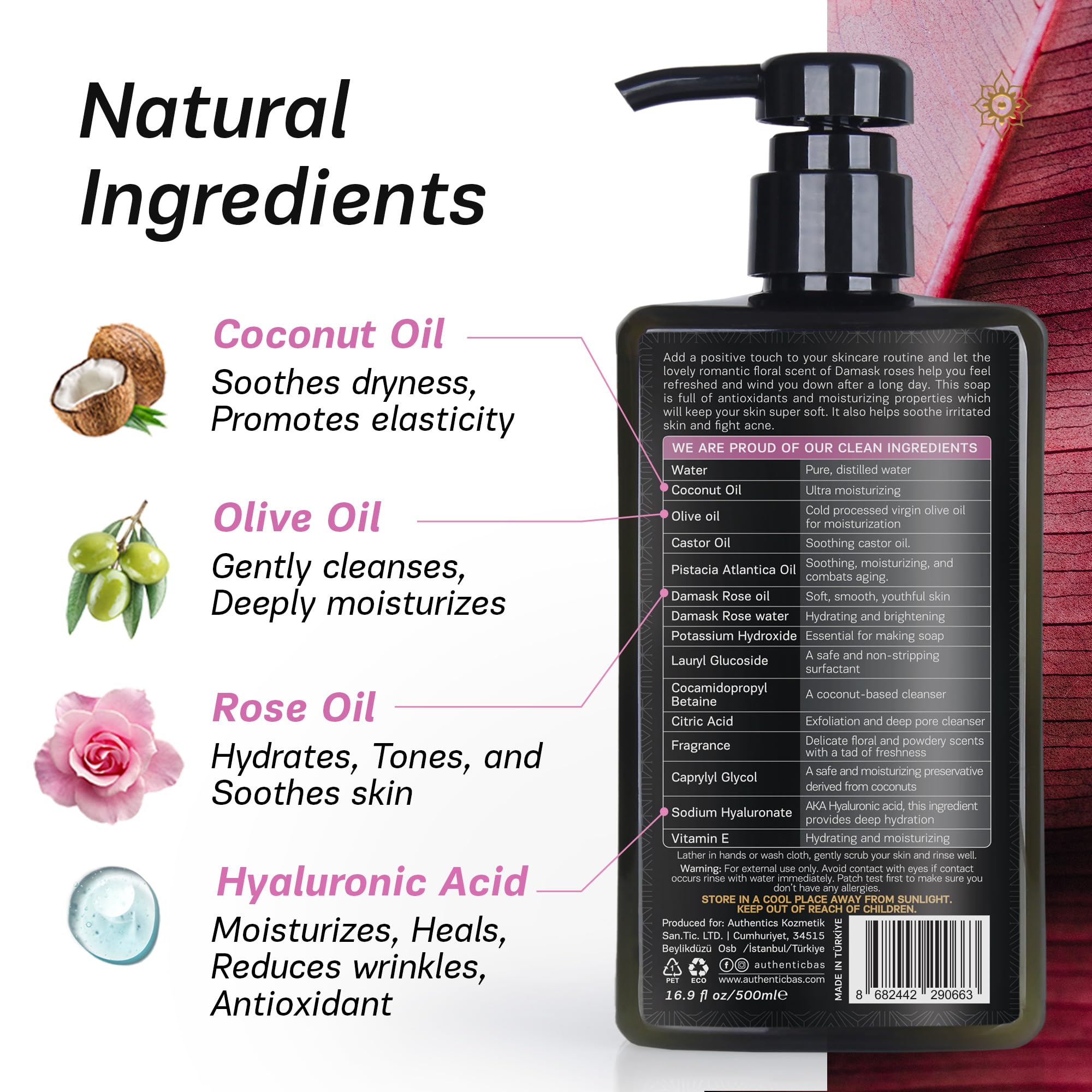 Authentic Rose Body Wash for Sensitive Skin - Moisturizing Shower Oil with Rose Oil & Rose Water | Vegan, Cruelty-Free, Hydrating Body Wash for Women | 16.9 Fl Oz | Perfect for Dry Skin & Relaxing Bath Time