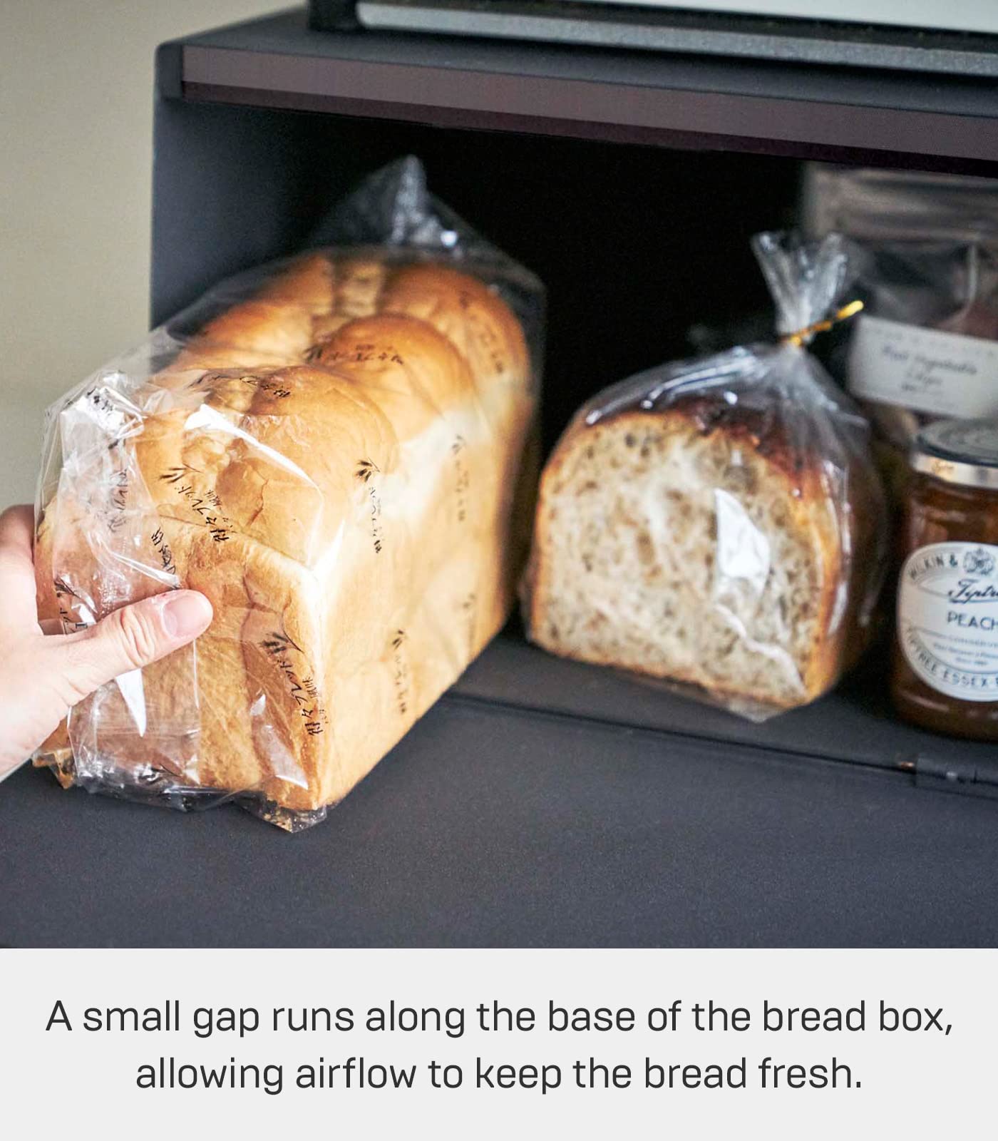 Yamazaki Home Metal Bread Box - Slim Space Saving Counter Storage for Bread, Buns & Pastries - Horizontal Steel Bread Holder for Kitchen Counter & Pantry Organization