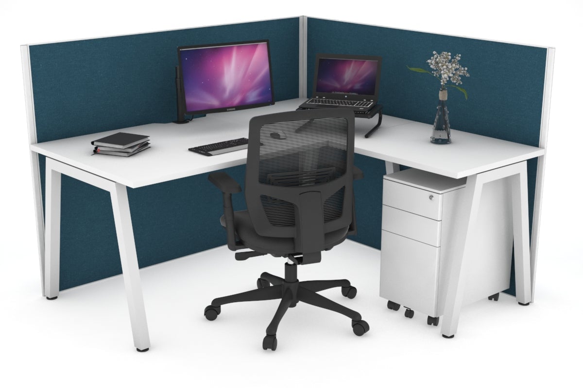 Horizon Quadro A Legs L-Shaped Corner Office Desk - 1400L x 1800W with Cable Management | Modern Home Office & Gaming Desk for Small Spaces