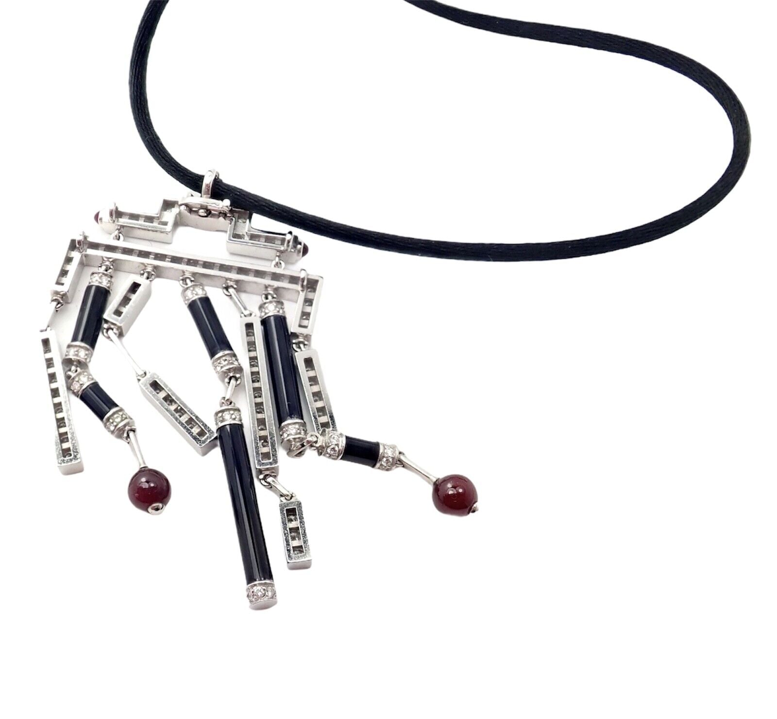 Cartier Le Baiser Du Dragon 18K White Gold Onyx Ruby Diamond Pendant Necklace with Certificate - Luxury Jewelry Gift for Women, Anniversary & Special Occasions