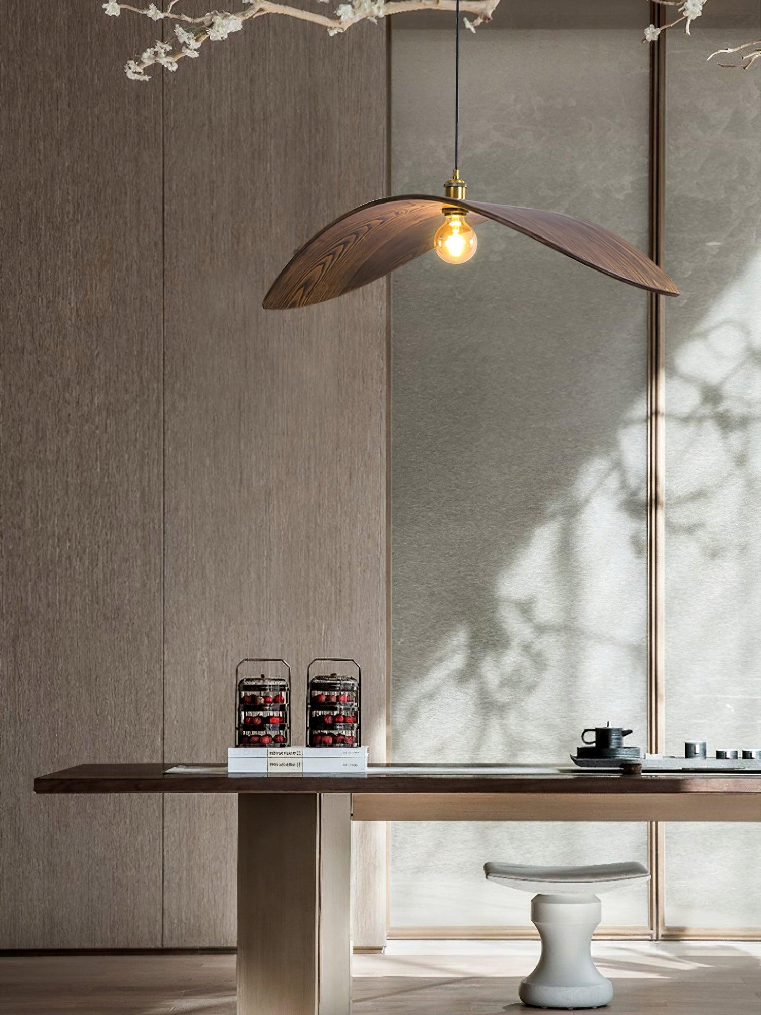 Modern Wooden Pendant Light - Handcrafted Curved Design for Dining Room, Kitchen Island or Bedroom Lighting - Eco-Friendly Natural Wood Ceiling Lamp