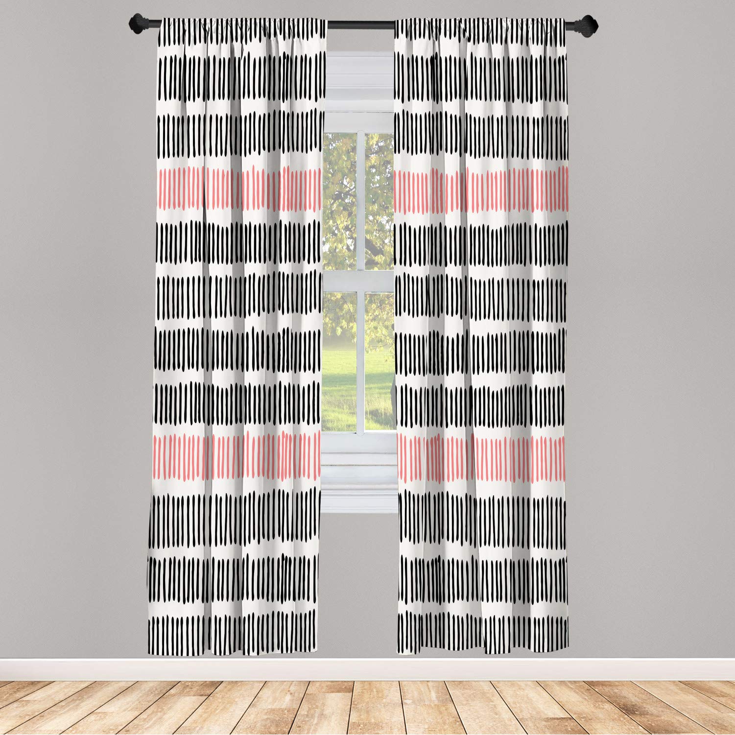 Ambesonne Abstract Window Curtains - Black & Pink Geometric Pattern with Chalkboard Lines, Lightweight 2-Panel Set (28x84 inches) for Living Room, Bedroom & Office Decor | Rod Pocket Design for Easy Hanging