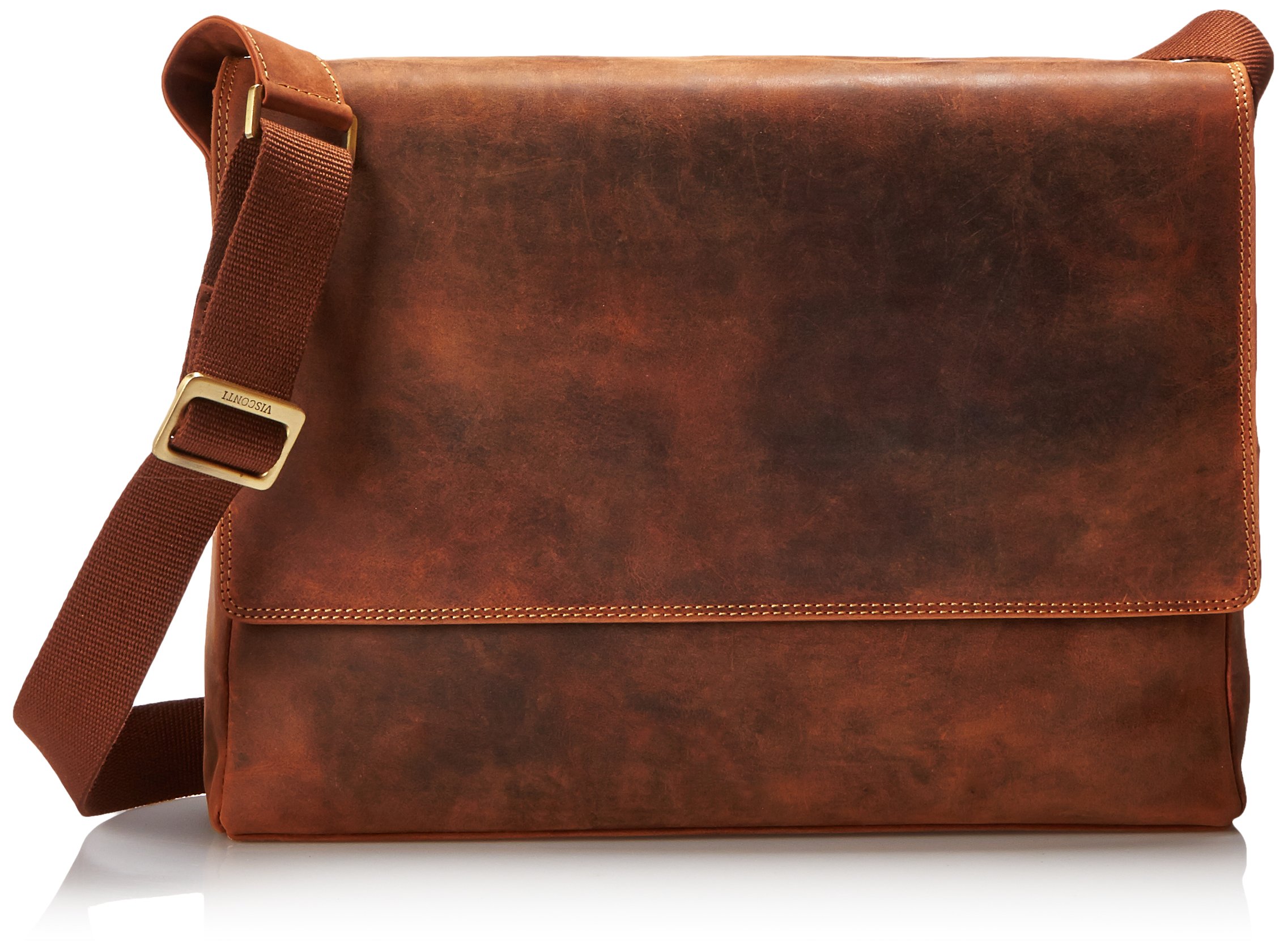 Visconti Distressed Leather Messenger Bag - 3/4 Flapover, Oil Tan, One Size - Stylish Vintage Briefcase for Work, Travel & Everyday Use