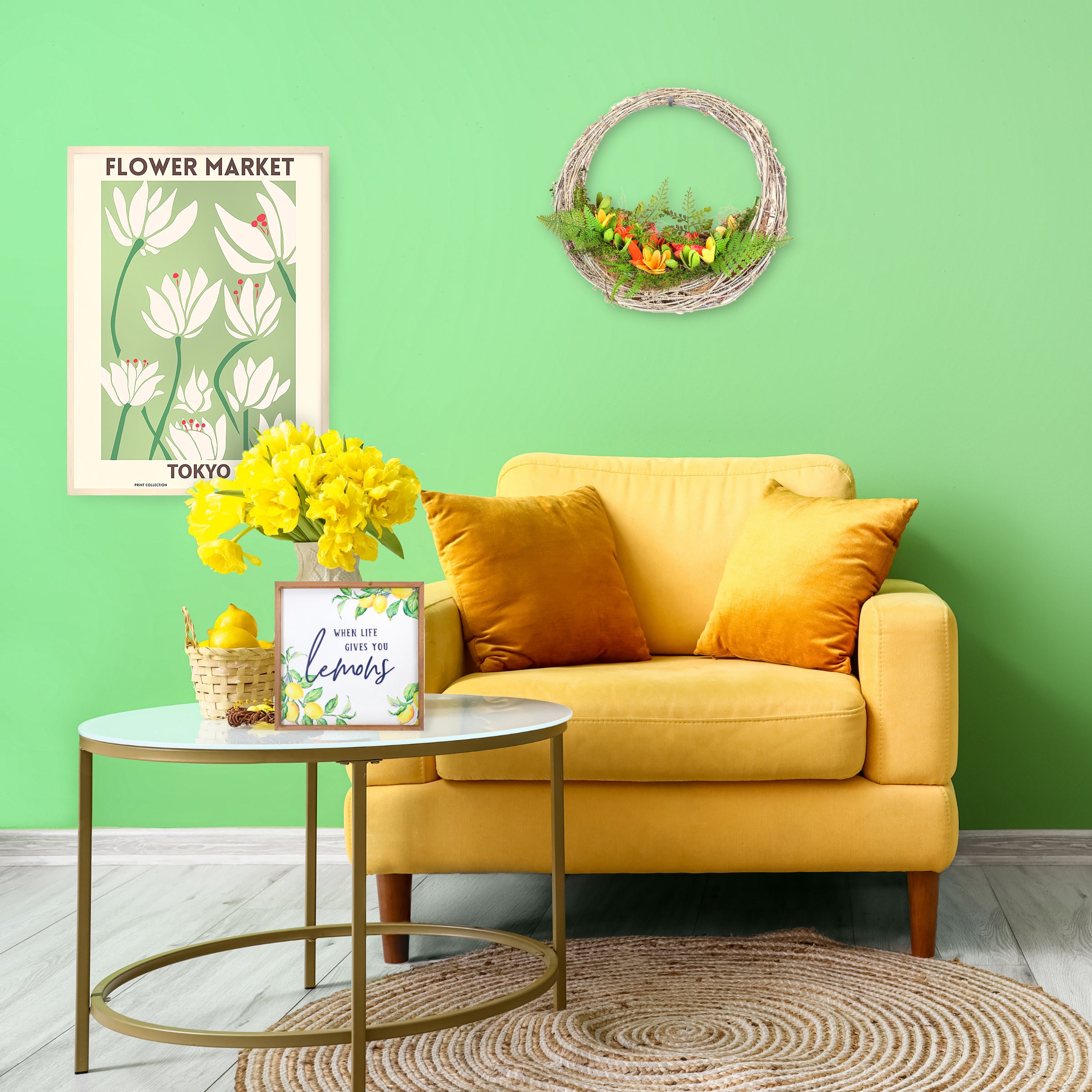 15 Inch Spring Floral Hammock Wreath with Colorful Wooden Flowers & Moss Greenery - Perfect for Front Door Decor, Porch Hanging, and Seasonal Home Decoration