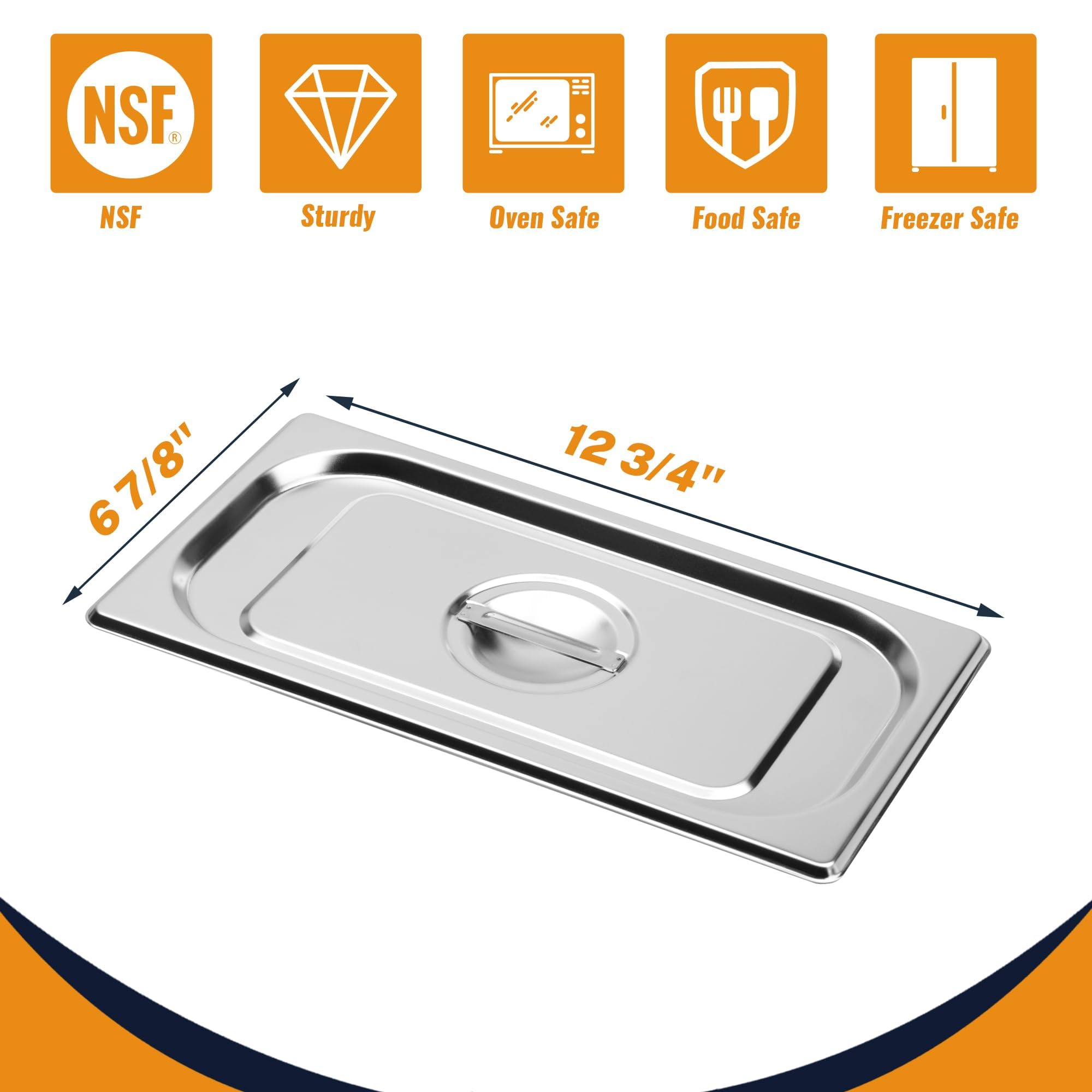 FUSON 4-Pack 1/3 Size Stainless Steel Steam Table Pan Covers with Handles - NSF Certified Commercial Food Pan Lids for Hotel Pans & Steam Food Pans - Perfect for Restaurants, Catering & Buffet Service