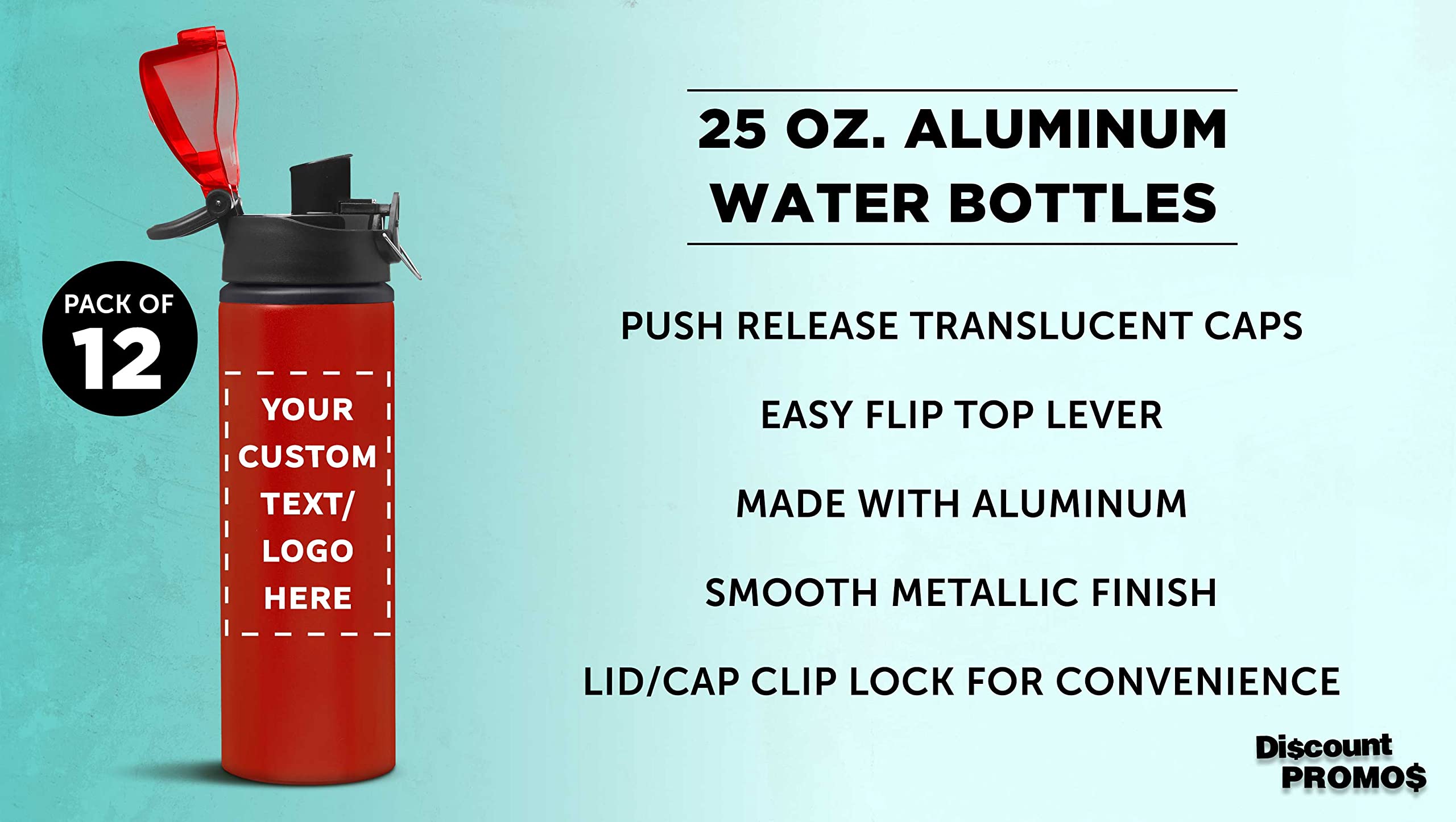 Custom 25 oz Aluminum Water Bottles with Carabiner Clip - Bulk Pack of 12, Personalized & Refillable - Ideal for Gym, Hiking, Cycling, School, Office & Outdoor Adventures - Red