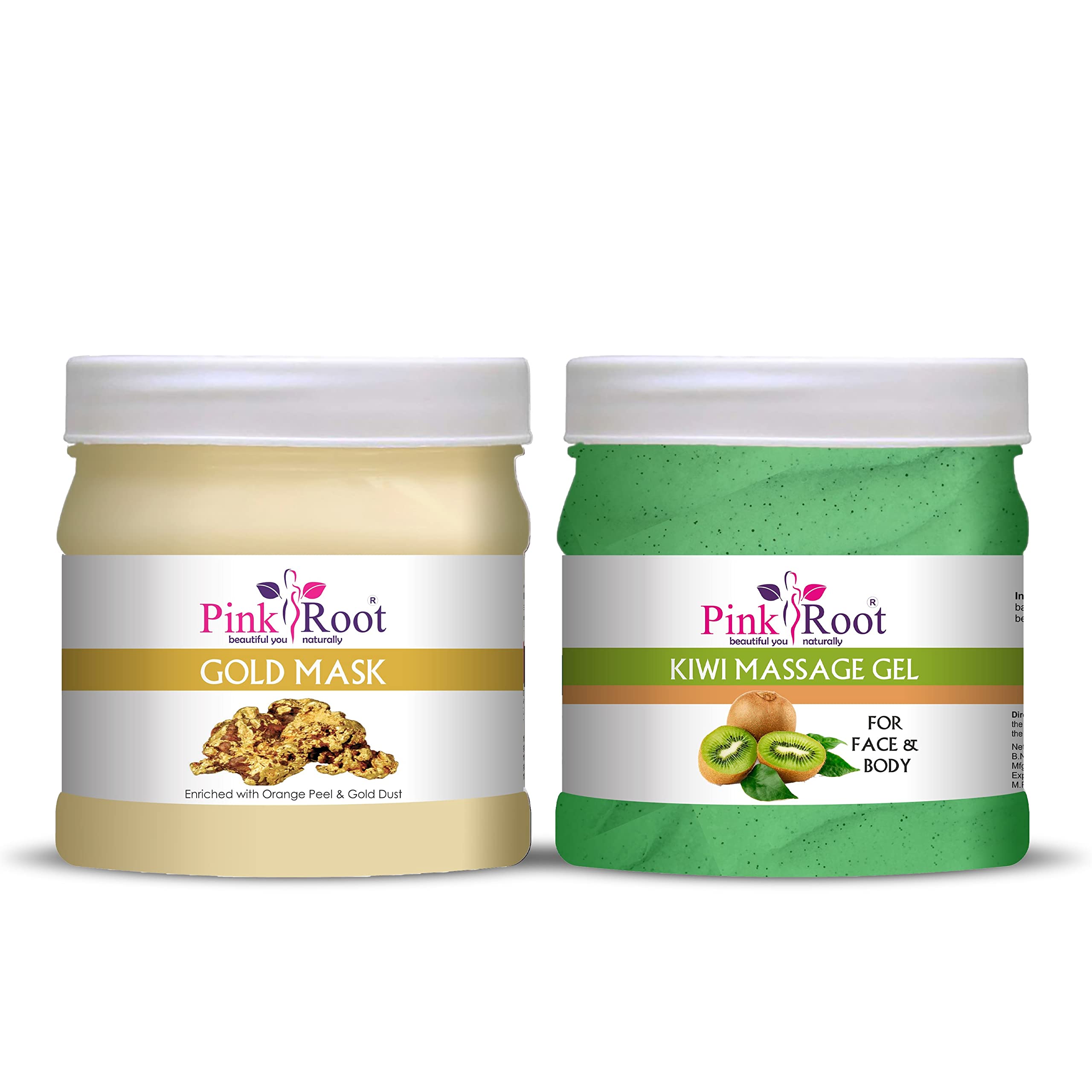 Premium Pink Root Kiwi Massage Gel & Gold Facial Mask Set - 500ml Each | Hydrating Skincare Duo for Spa, Relaxation & Glowing Skin Care Routine