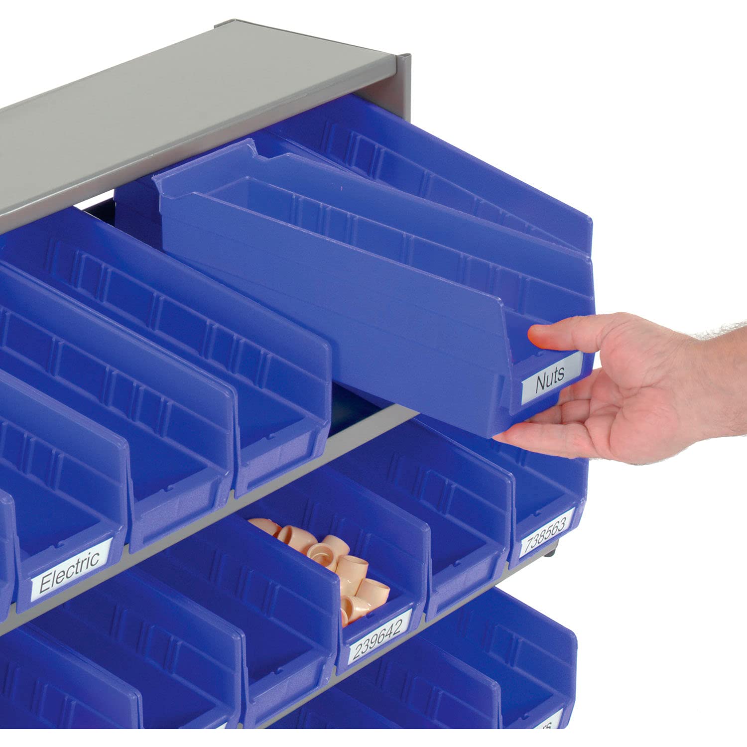 Global Industrial 3-Shelf Storage Bench Rack with 24 Blue Bins (4
