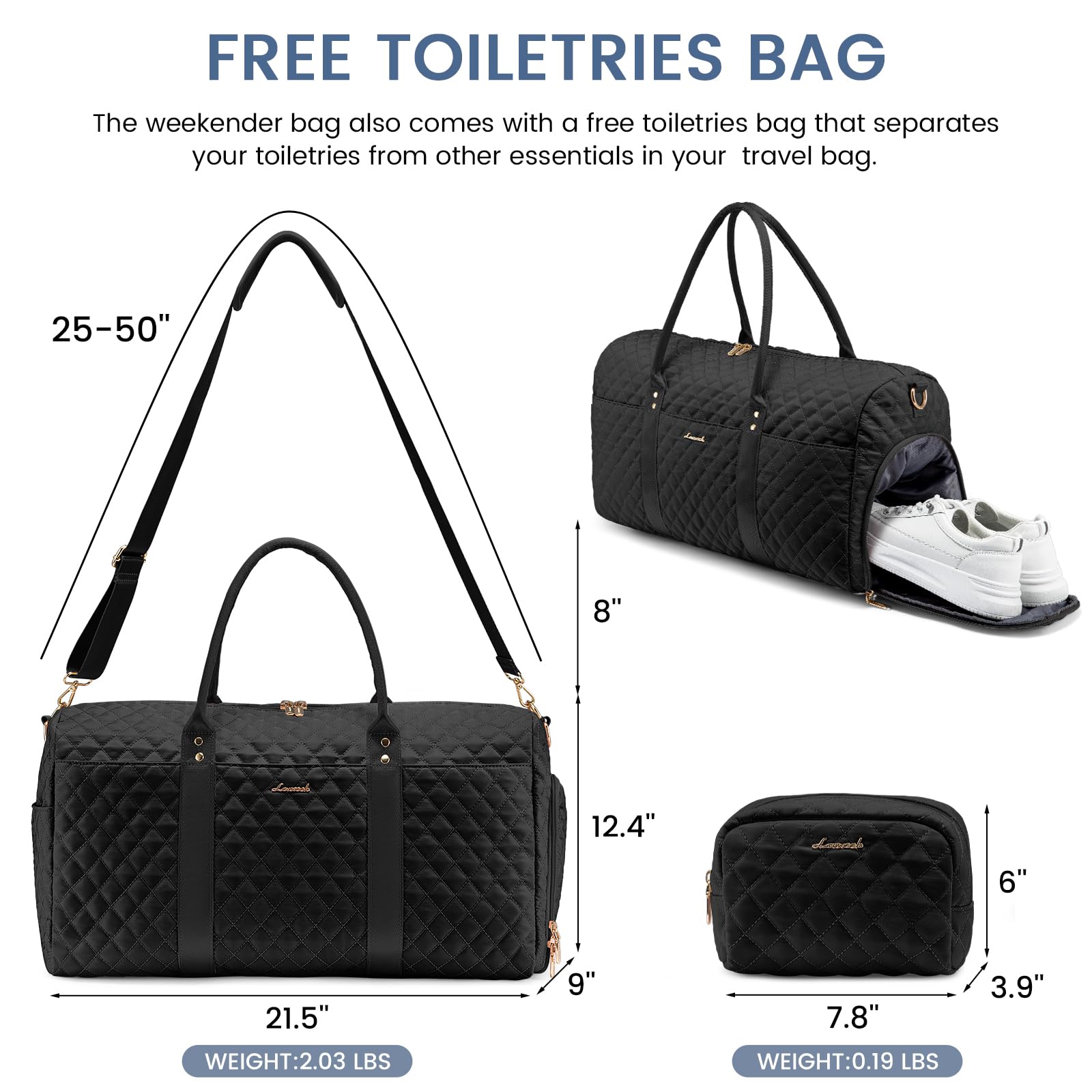 LOVEVOOK Travel Duffle Bag for Women - Waterproof Carry On Overnight Bag with Shoe Compartment & Wet Pocket - Gym, Hospital, Weekend Getaway & Maternity Bag - Includes Free Toiletry Bag for Travel, Workout & Labor Delivery