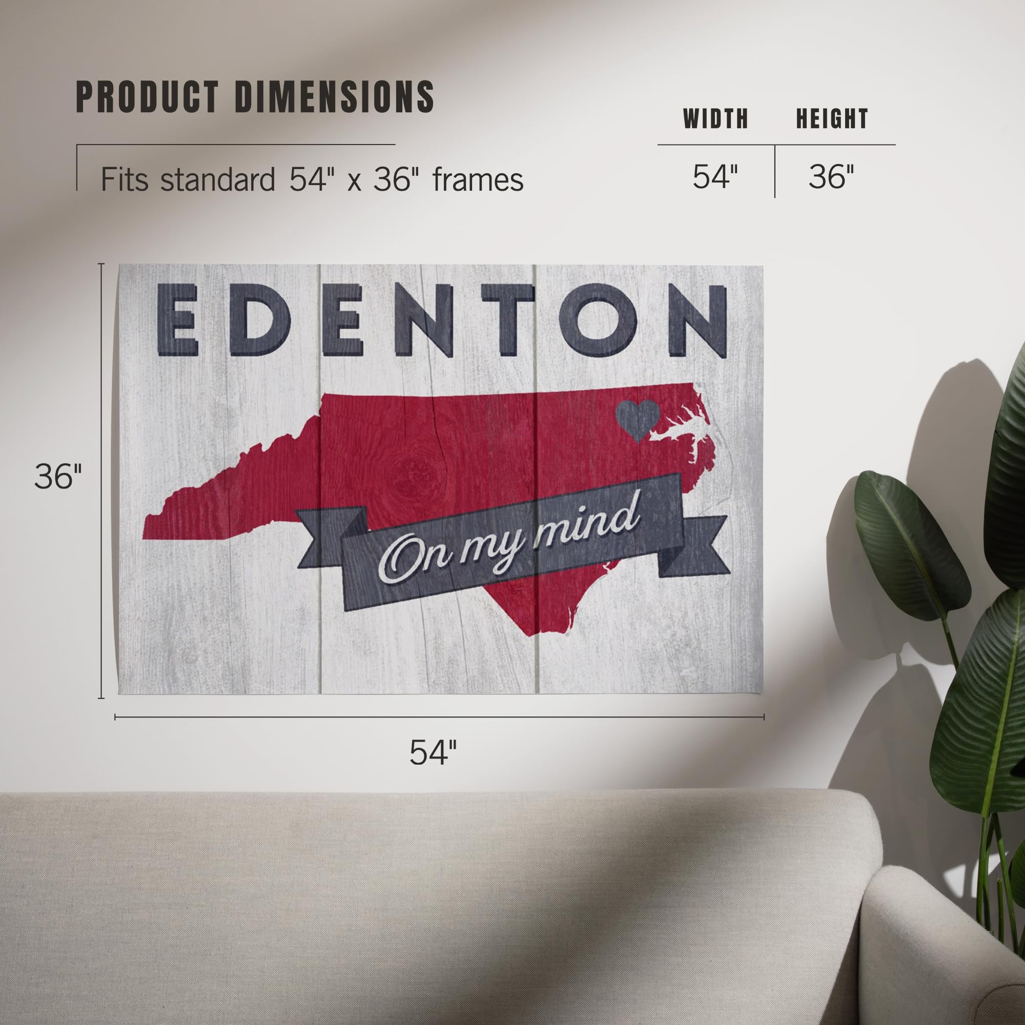 Lantern Press 36x54 Inch Giclee Art Print - Edenton North Carolina Landscape Wall Decor | Premium State on My Mind Artwork for Living Room, Bedroom & Office Decoration