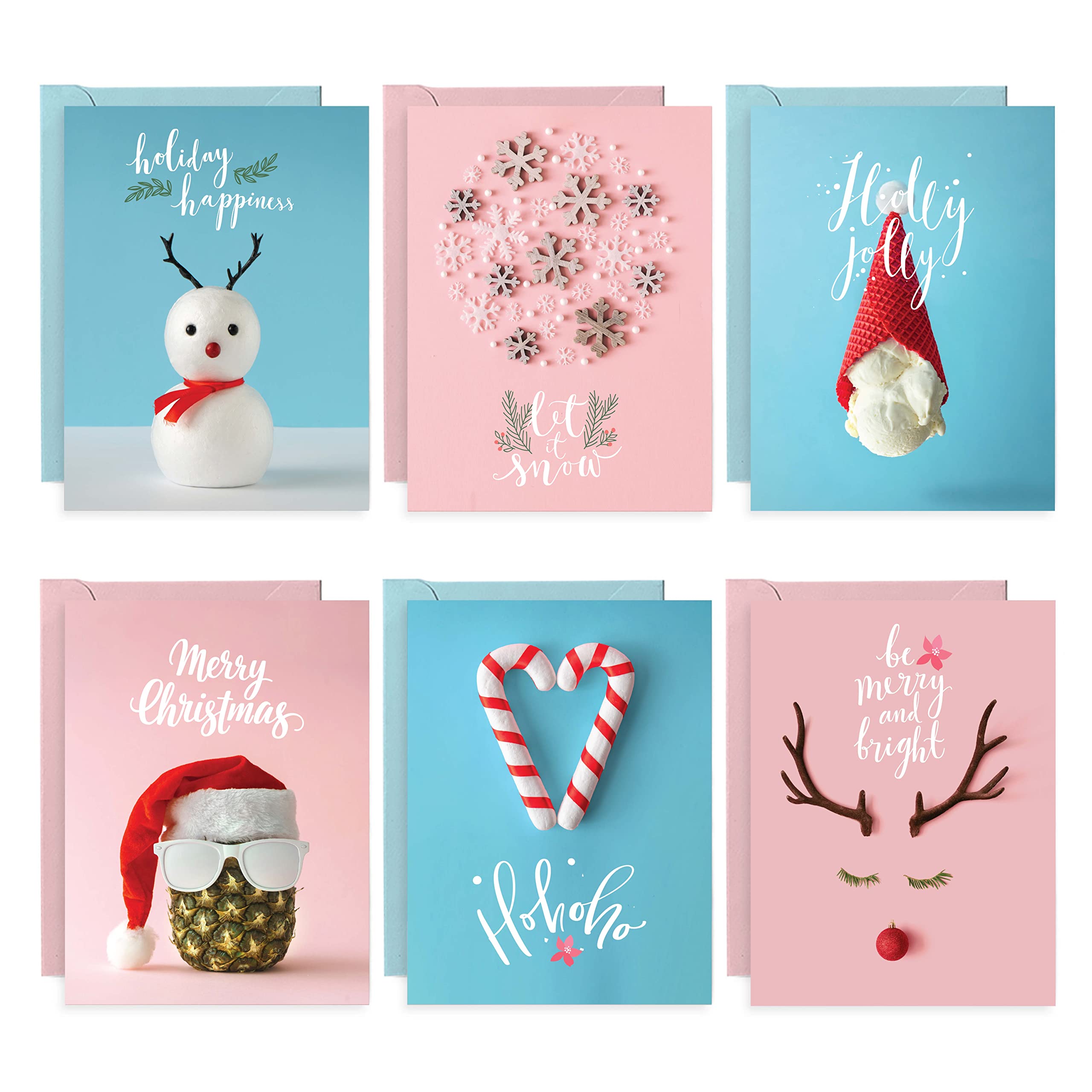 Premium Christmas Greeting Cards Set with Envelopes - 24 Pack (6 Assorted Designs, 4 Each) | 7.25