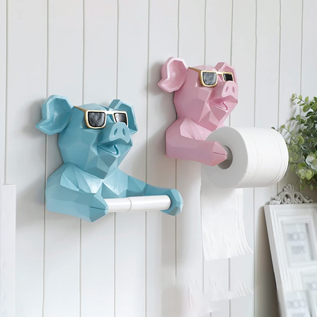 Nordic Geometric Pig Shape Toilet Paper Holder - Wall-Mounted Bathroom Tissue & Towel Storage Rack - Pink Modern Home Decor for Bathroom, Hotel, or Gift (19.2x21.6cm) - Perfect for Small Spaces, Guest Bathrooms & Unique Birthday Presents