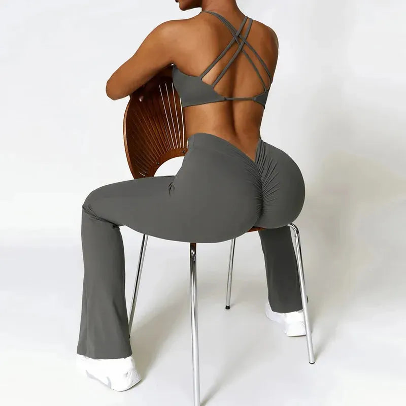 Sexy High Waist V Back Scrunch Flare Leggings for Women - Yoga Pants with Push Up Design, Gym Workout & Sports Activewear - Perfect for Yoga, Pilates, Running and Casual Wear