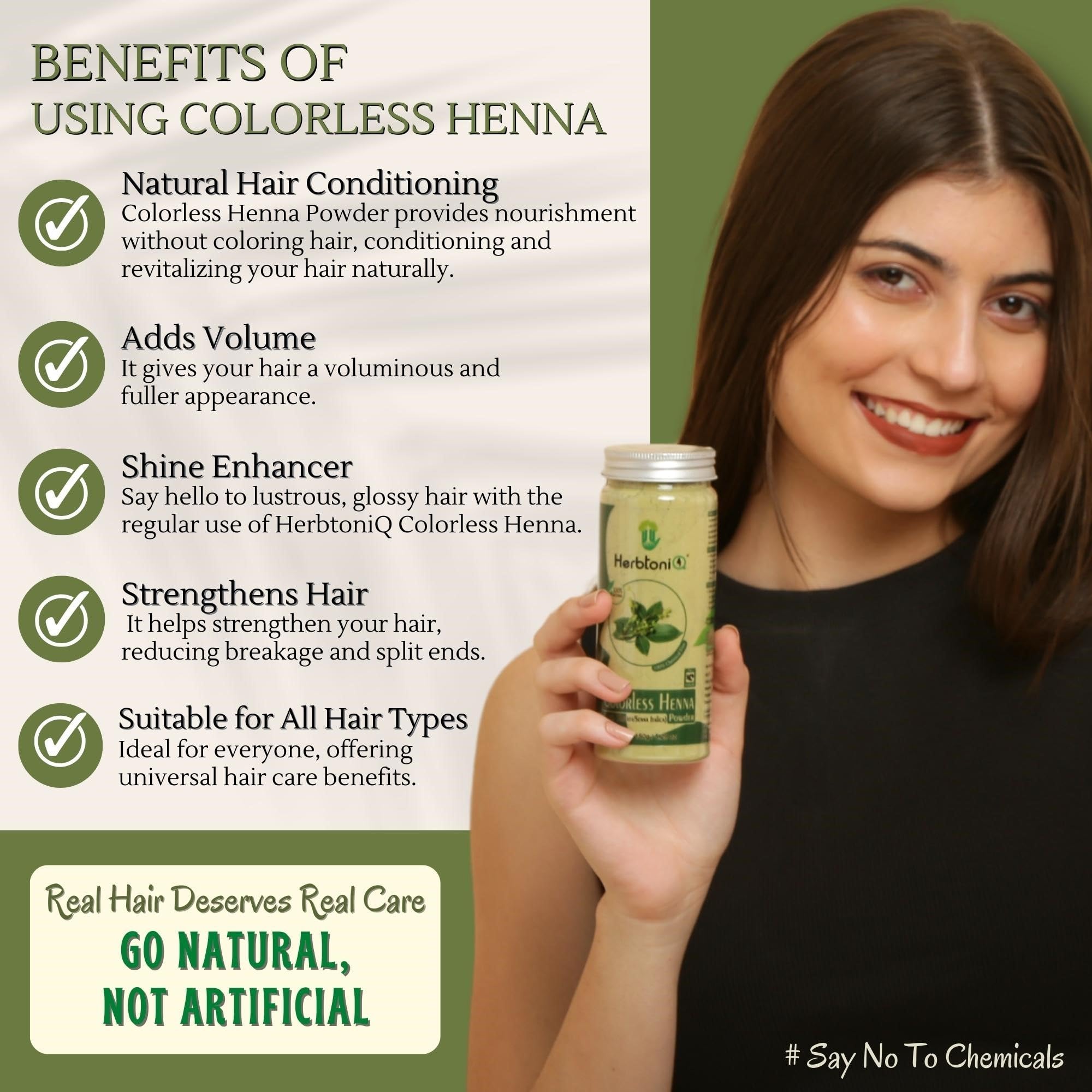 HerbtoniQ 100% Natural Colorless Henna & Nagarmotha Powder - Organic Hair Treatment for Dandruff, Frizzy & Damaged Hair - Intensive Hair Care Pack (300g) - Perfect for Deep Conditioning & Scalp Treatment at Home