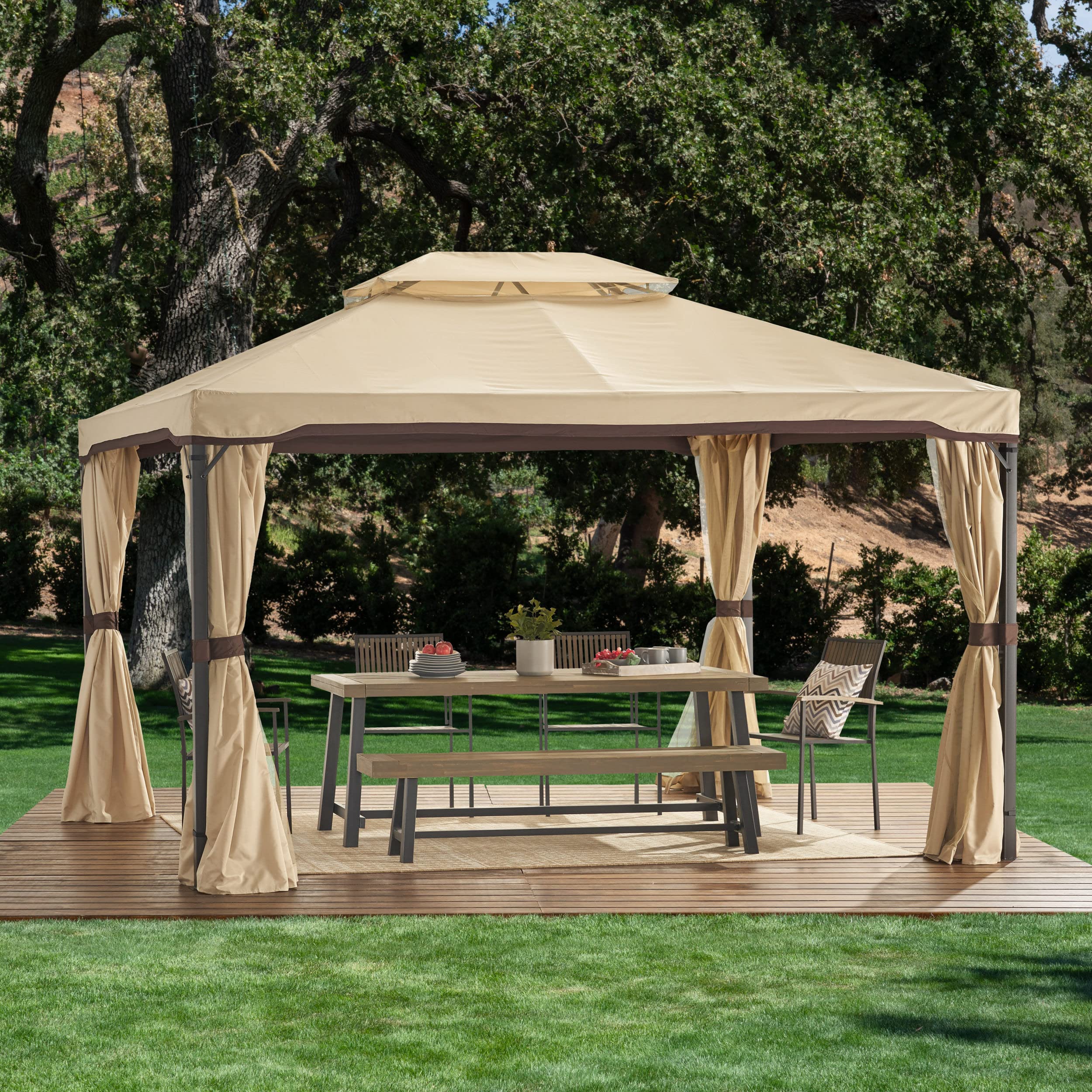 Christopher Knight Home Skyline Gazebo in Black & Beige - Outdoor Patio Canopy for Backyard, Garden, and Poolside Relaxation