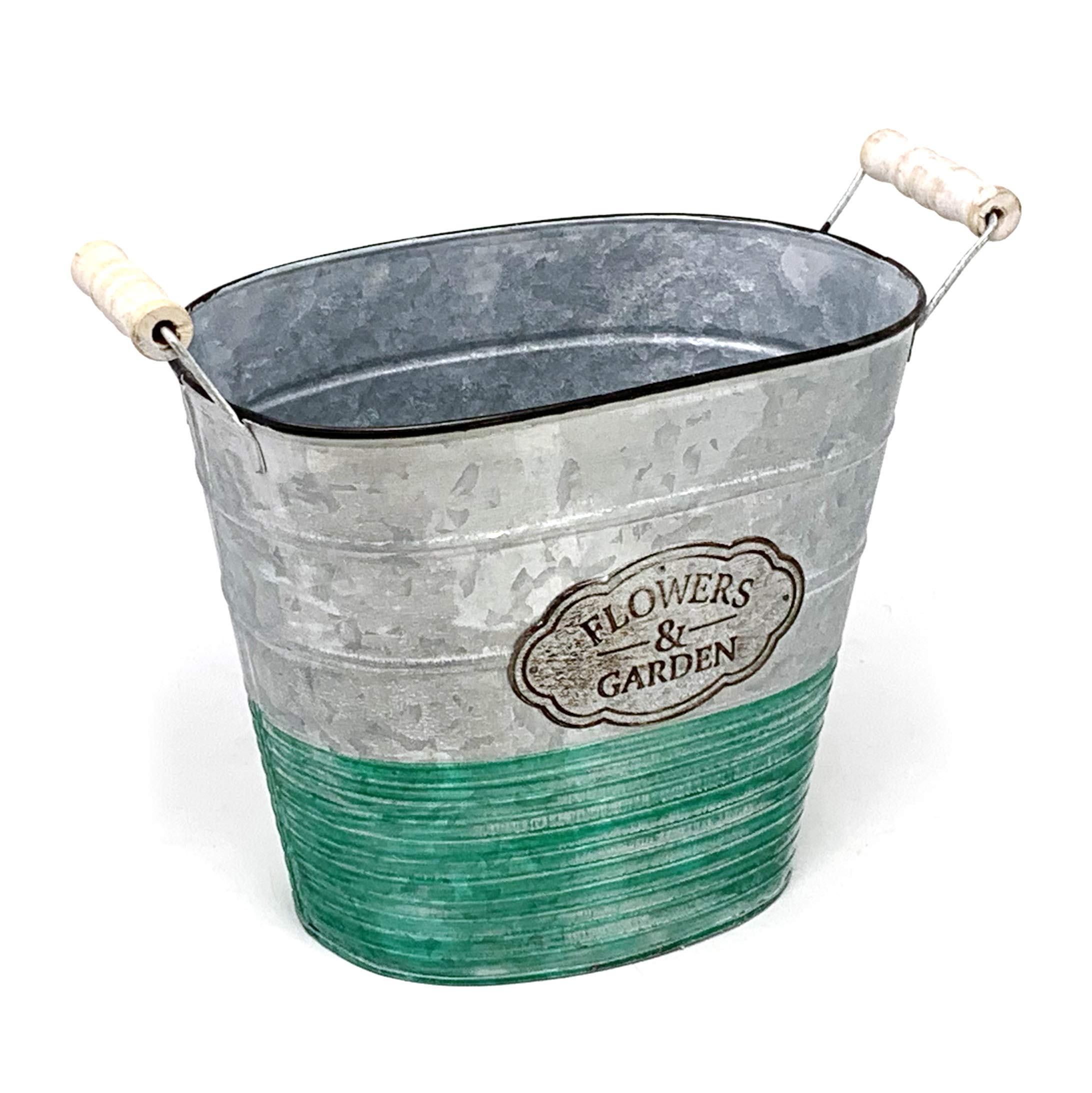 Allgala Galvanized Planter Pot - 9 Inch Oval Metal Flower Pot for Indoor & Outdoor Plants - Rust-Resistant Garden Decor for Patio, Balcony, and Home Decoration