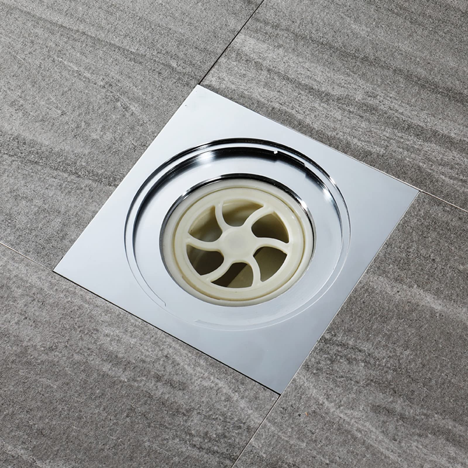 6 Inch Brass Square Shower Drain - Chrome Bathroom Floor Drain with Removable Cover Grate - Ideal for Bathroom, Shower, and Wet Room Installations