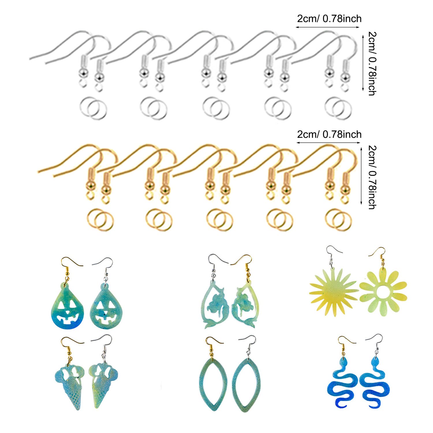 Epoxy Resin Earring Molds Set - 6PCS Halloween Flower & Sea Animal Silicone Molds with Ear Hooks & Jump Rings for DIY Jewelry Making, Resin Crafts - Perfect for Halloween Costumes, Beach Parties & Handmade Gifts