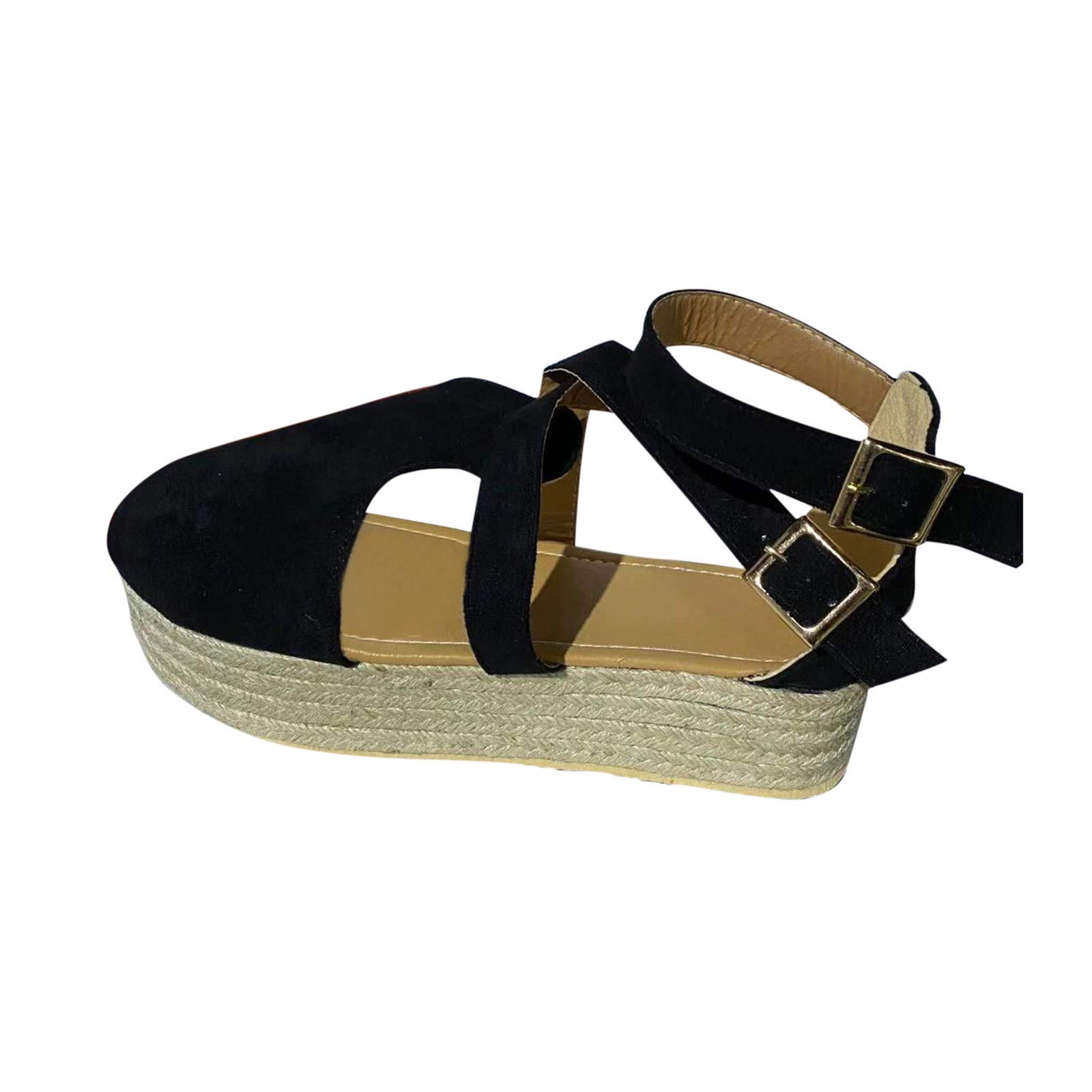 **POTTON Women's Casual Solid Wedge Slide Sandals – Covered Toe Platform with Buckle for Comfort & Style | Perfect for Beach, Vacation, and Everyday Wear**