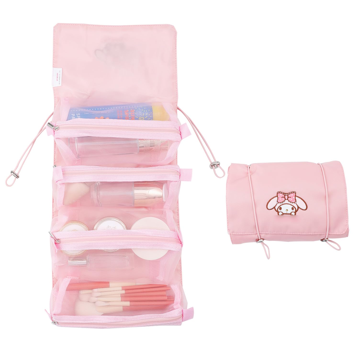 G-Ahora Cute Detachable Roll Up Makeup Bag - Portable Travel Cosmetic Case Organizer for Brushes & Cosmetics - Kawaii Storage Pouch (DUO-MLD) - Perfect for Travel, Gym & Daily Beauty Essentials