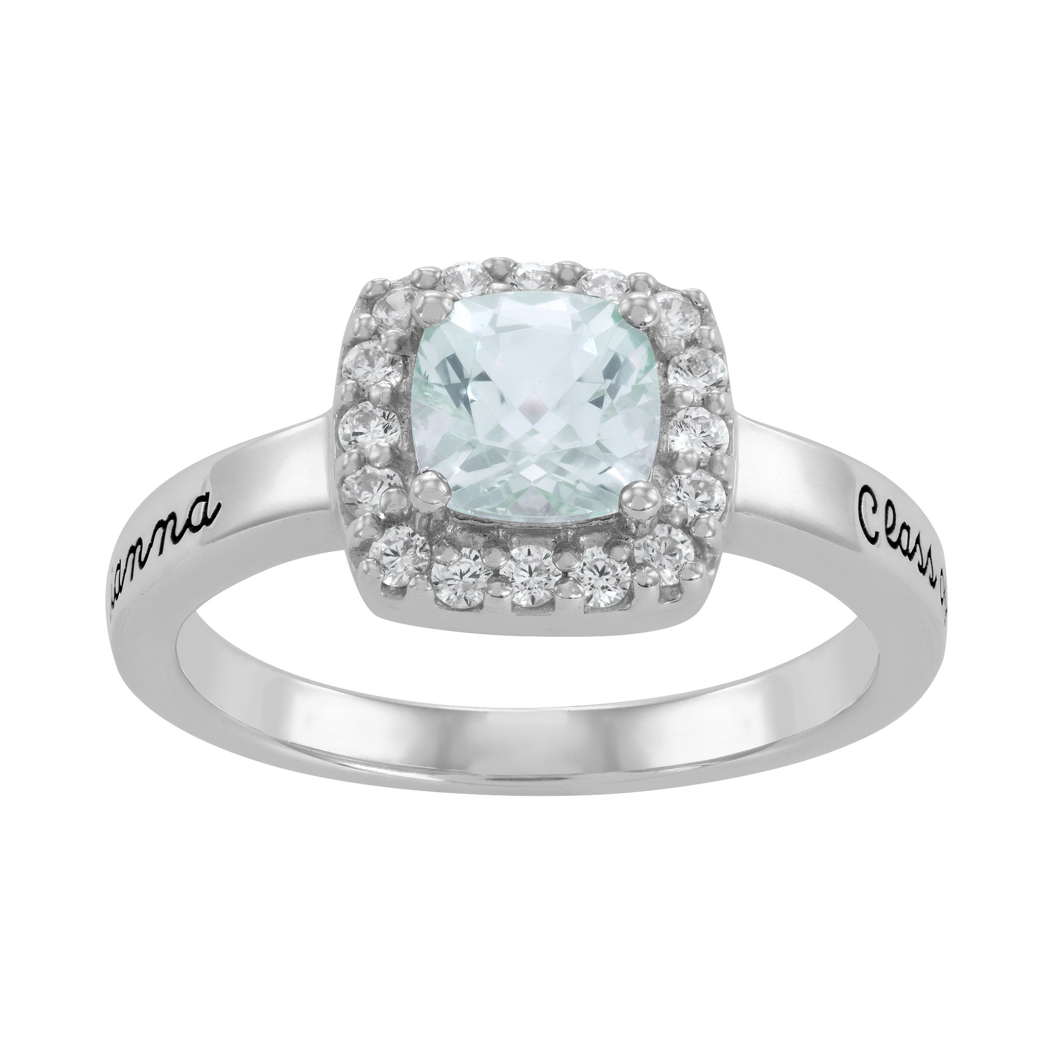ArtCarved Reflection Simulated Birthstone Engraved Women's High School Class Ring - Sterling Silver Jewelry for Graduation, Anniversary & Special Occasions