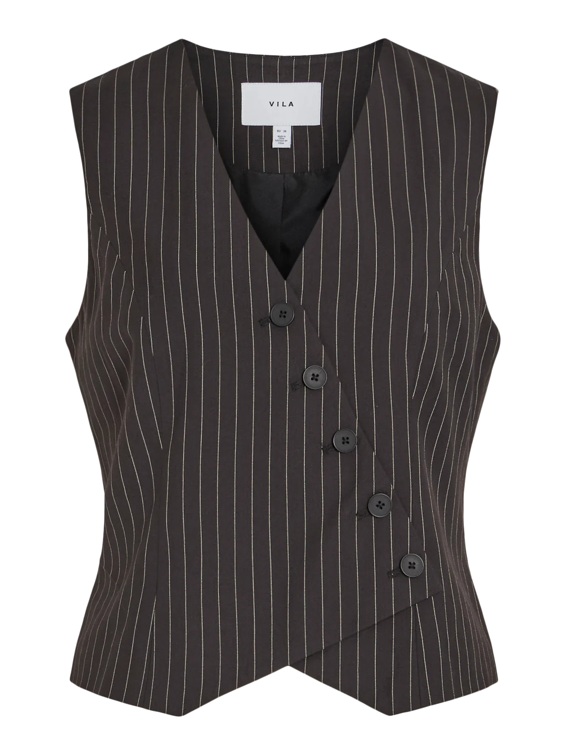 Esma Pinstripe Waistcoat for Women - Classic Black Beauty & Birch Colors - Perfect for Office Wear, Business Meetings & Formal Events