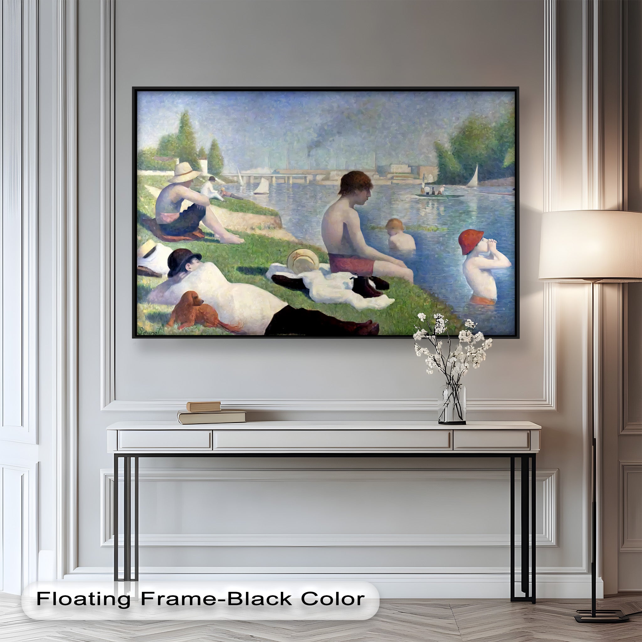 Afternoon Light on the Riverbank - Handmade Pointillism Oil Painting on Canvas - Wall Art for Living Room, Bedroom & Office Decor
