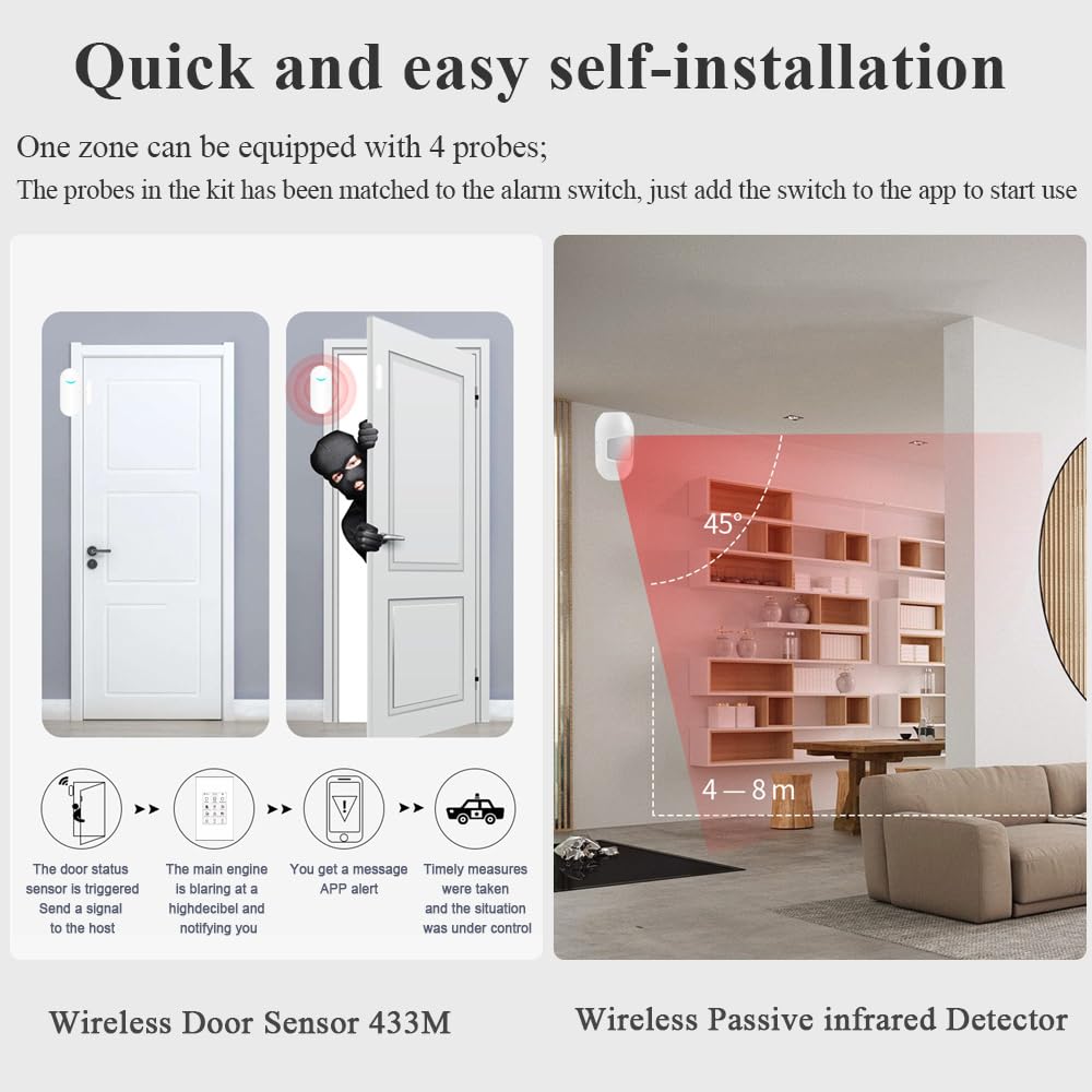 LANBON L8-HAK LCD 2-in-1 Smart Alarm Switch - Wireless DIY Home Security System with Smart Light Control (7-Piece Kit, Neutral Wire Required) - Perfect for Home Automation & Burglar Protection