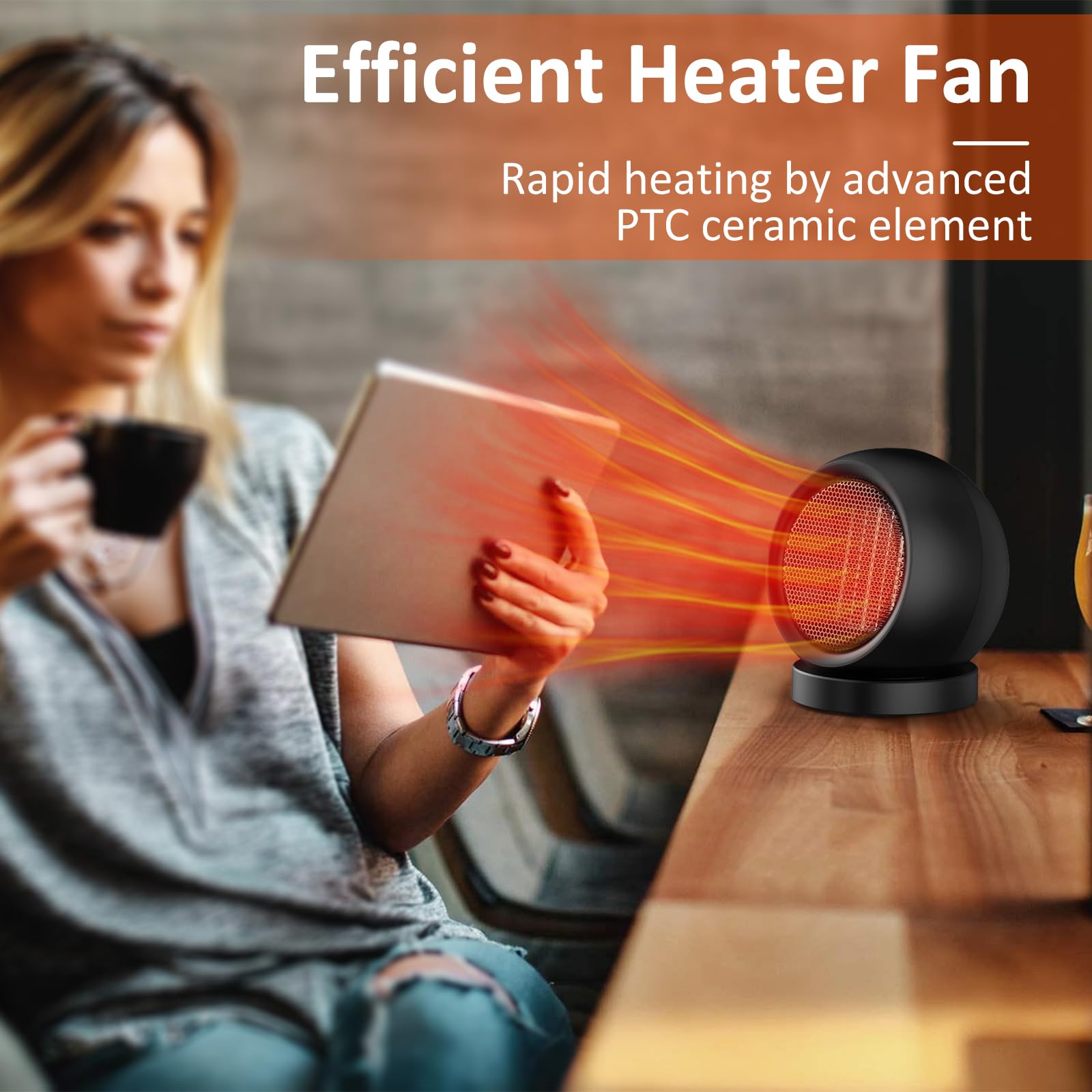 600W Energy Efficient Desk Heater - Safe & Quiet Portable Space Heater for Home Office, Bedroom & Indoor Use | Fast Heating Personal Heater for Winter (Black)