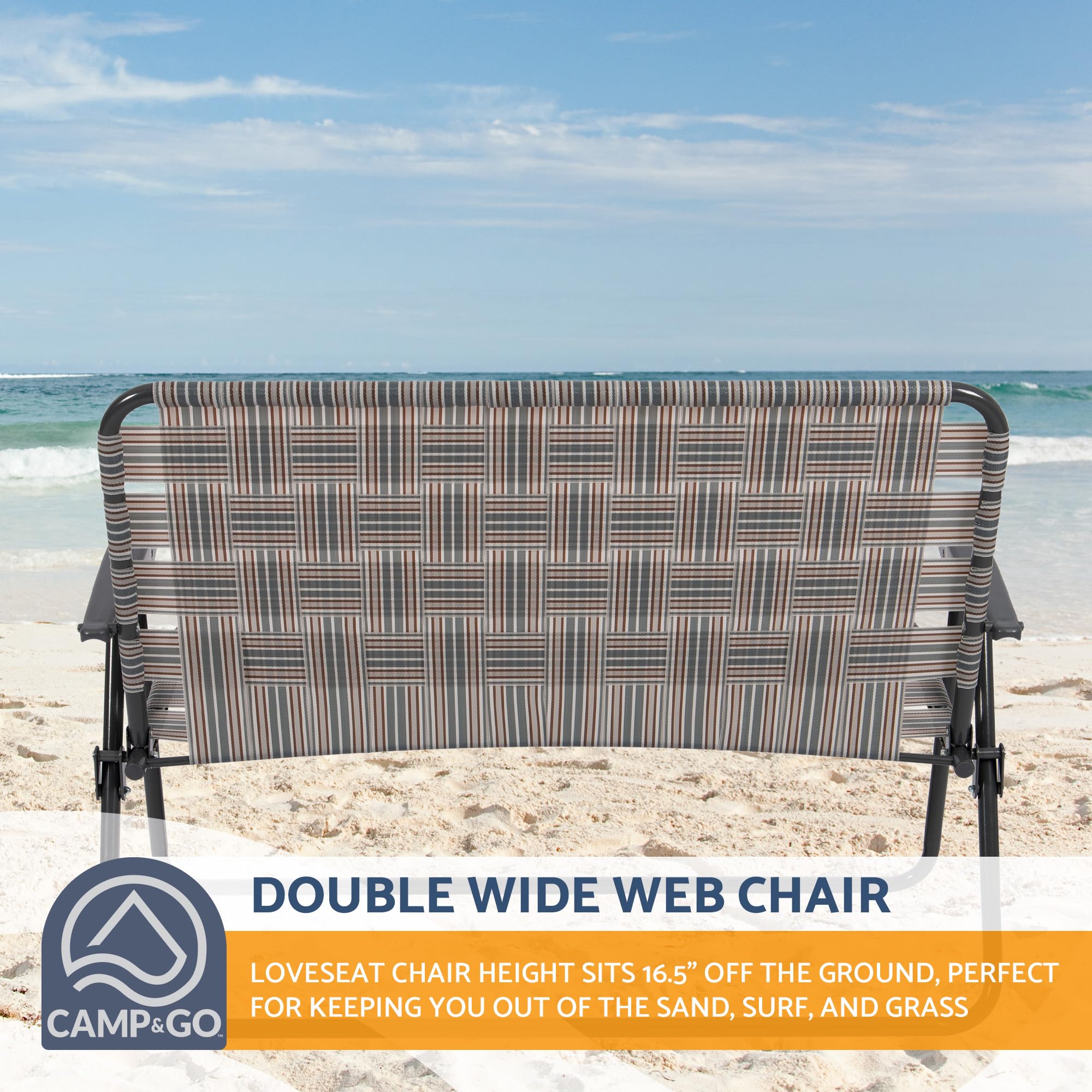 Camp & GO Double Wide Folding Loveseat Chair for Outdoor Camping & Patio - Grey, 45.94