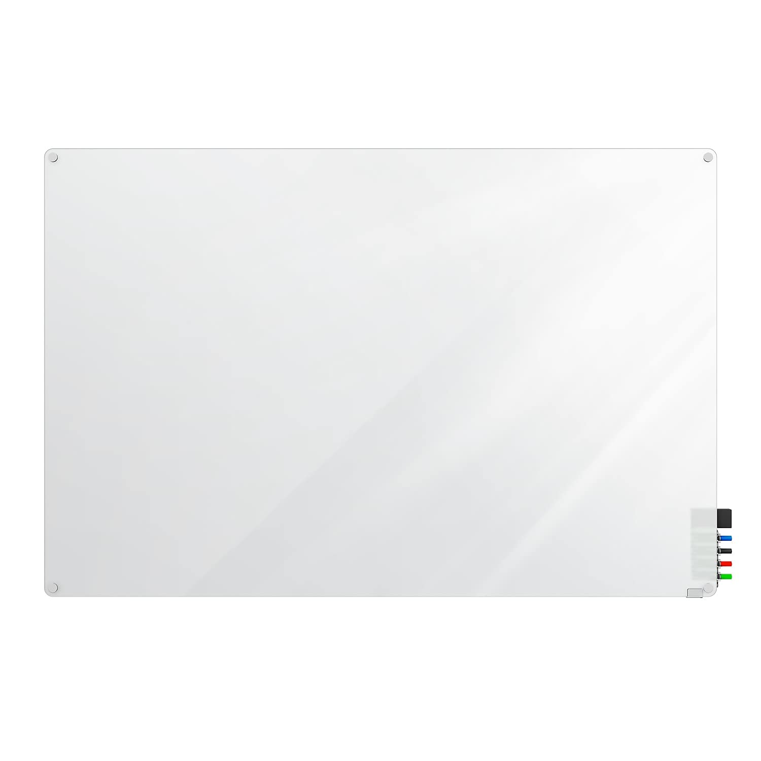 Ghent HMYRN23FR 2'x3' Frosted Glass Whiteboard with Radius Corners - Includes 4 Dry Erase Markers & Eraser - Perfect for Office Meetings, Classroom Teaching & Home Office Organization