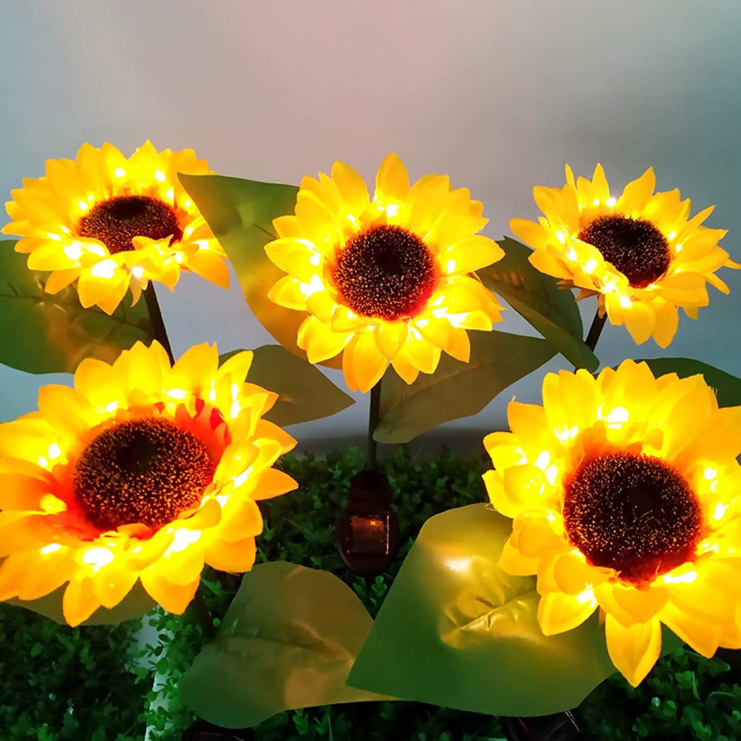 4 Pack Solar Garden Lights Outdoor - Upgraded Multi-Color Changing Sunflower Solar Lights for Patio, Yard, Pathway Decoration | Waterproof & Auto On/Off | Perfect for Garden, Lawn, Backyard Lighting at Night