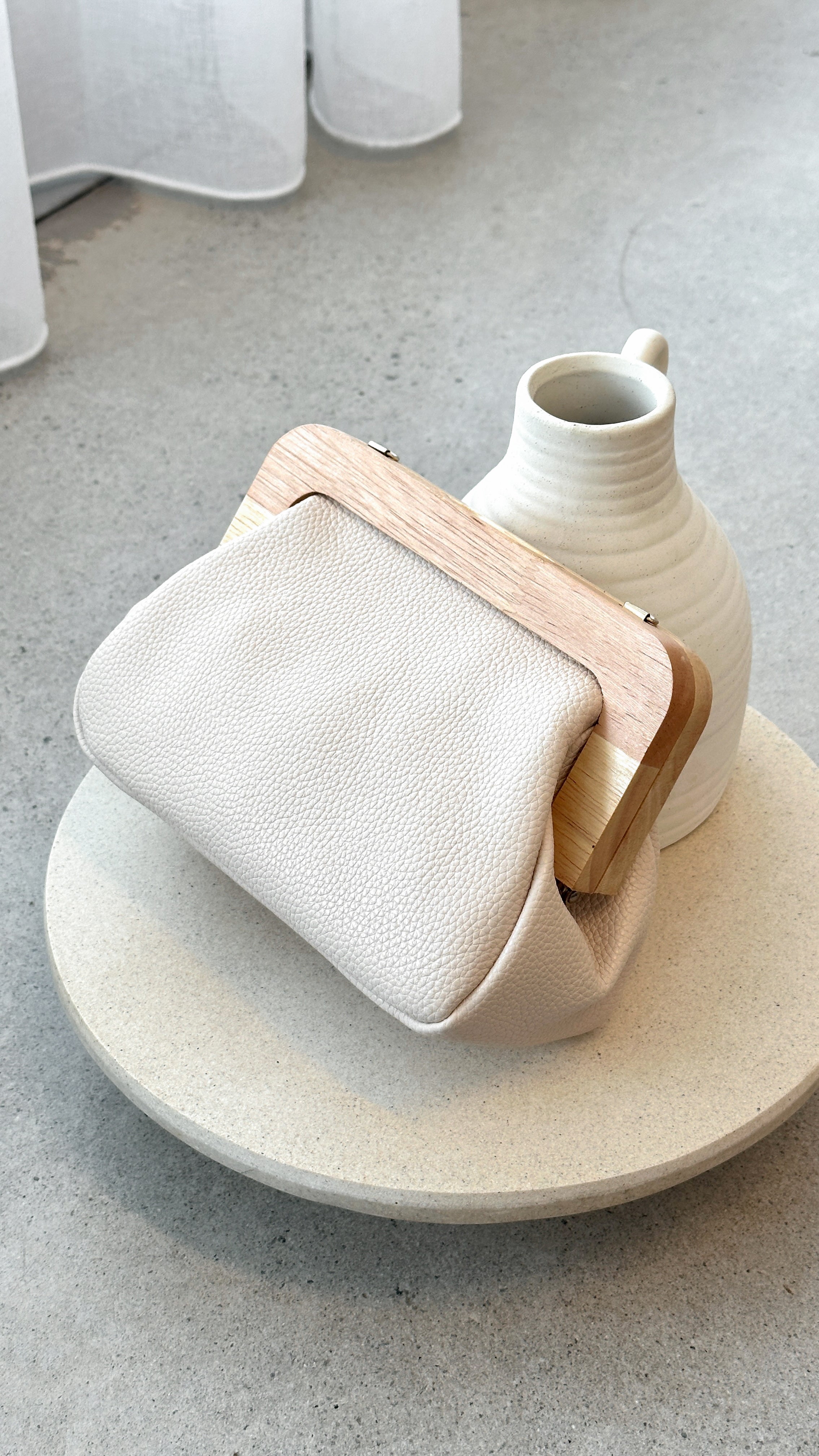 Kimmi Timber Frame Clutch Bag in Nude - Stylish Women's Handbag for Evening Parties, Weddings & Date Nights