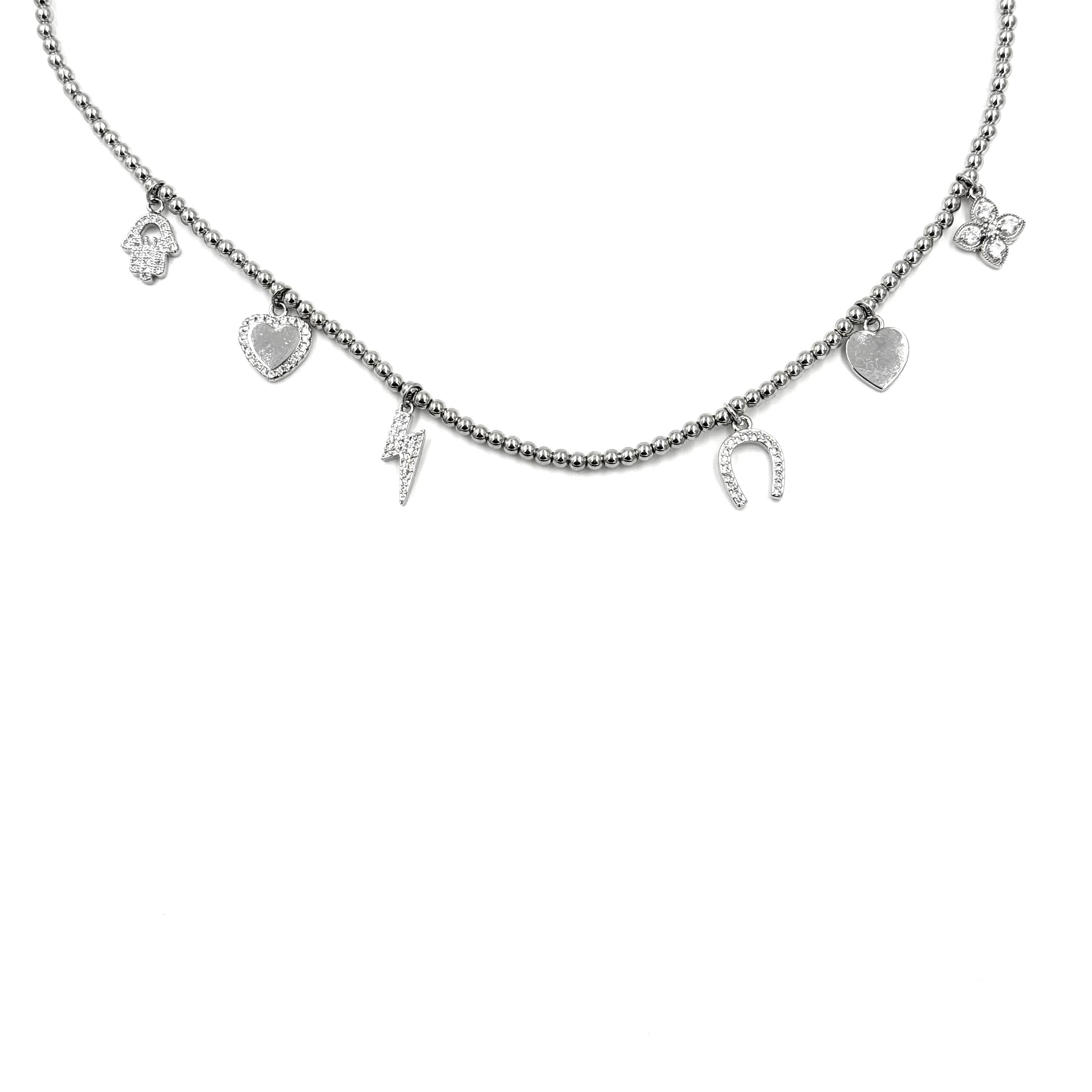 Ashley Gold Stainless Steel Ball Beaded Necklace with 6 CZ Charms - Elegant Jewelry for Women, Perfect for Parties, Weddings & Everyday Wear