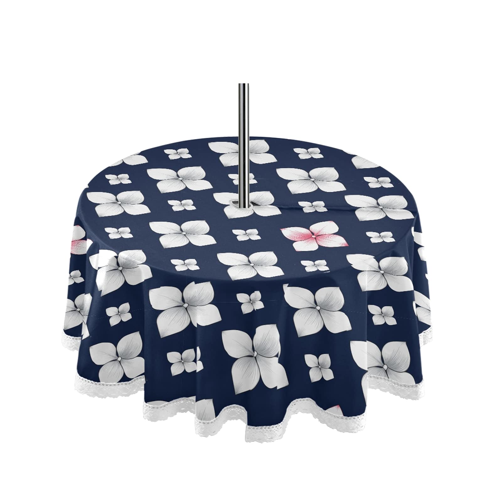 Waterproof Flowers Abstract Outdoor Tablecloth with Umbrella Hole & Zipper - Spring Summer Picnic Table Cover for Restaurant, Patio, BBQs, Party & Home Decor - Machine Washable & UV Resistant for Outdoor Dining, Garden Parties & Backyard Gatherings