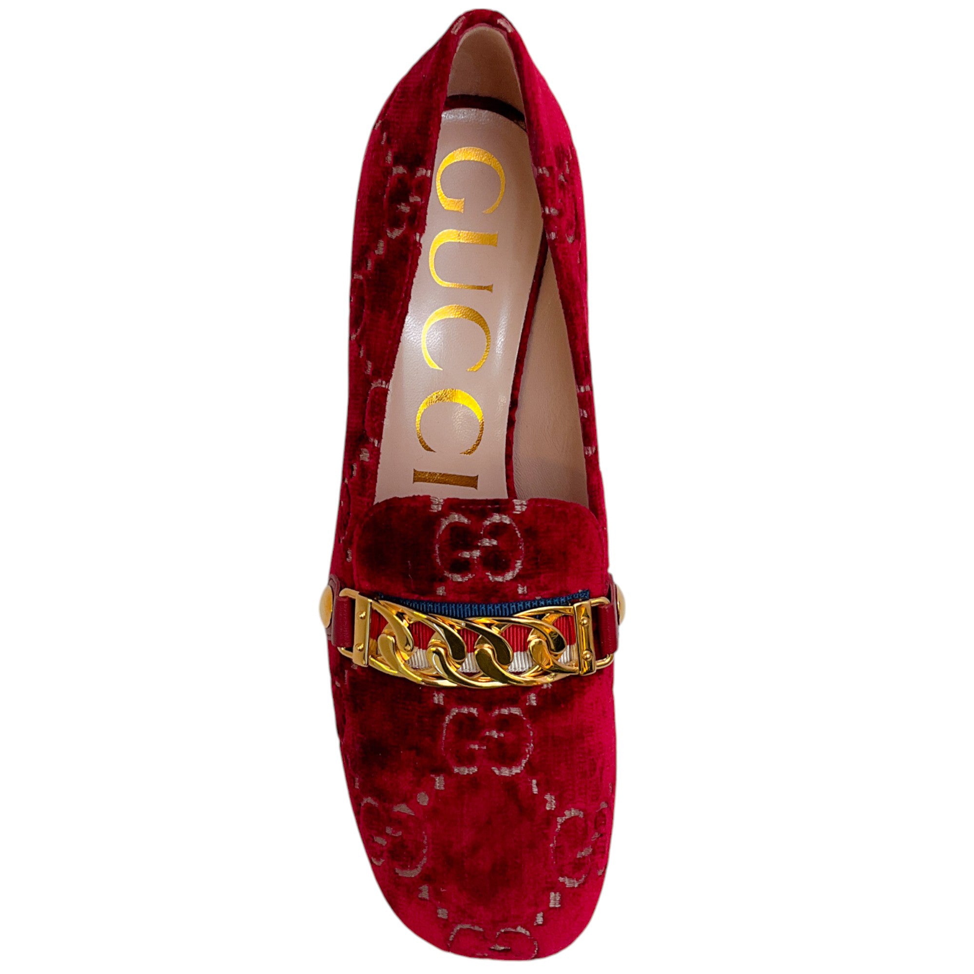 Gucci Red Velvet GG Monogram Sylvie Mid Heel Pumps for Women - Luxury Designer Dress Shoes for Parties, Weddings & Formal Events