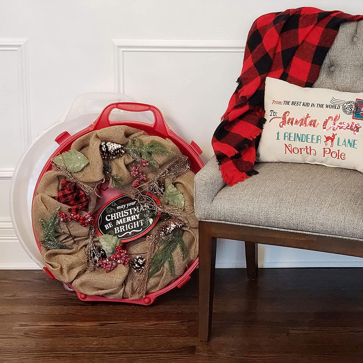 24 Inch HOMZ Holiday Wreath Box - Christmas Door Decor, Festive Home Decoration for Front Door, Mantel & Holiday Parties
