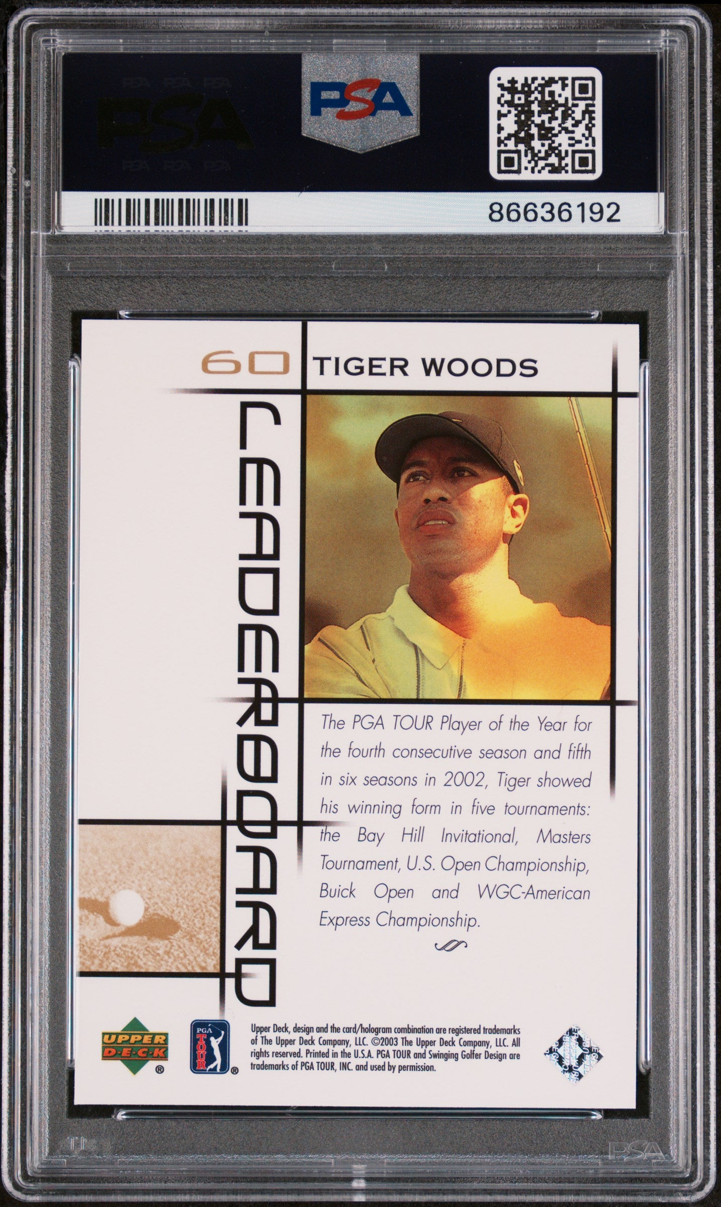 2003 Upper Deck Golf Tiger Woods #60 PSA 10 Gem Mint - Rare Collectible Trading Card for Sports Memorabilia & Golf Fans - Perfect for Display, Investment, and Card Collections