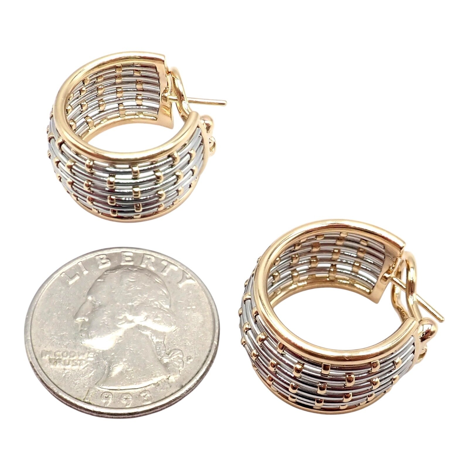 Authentic Cartier 18K Yellow Gold & Stainless Steel Basket Weave Ring and Earrings Set - Luxury Jewelry for Weddings, Anniversaries & Special Occasions