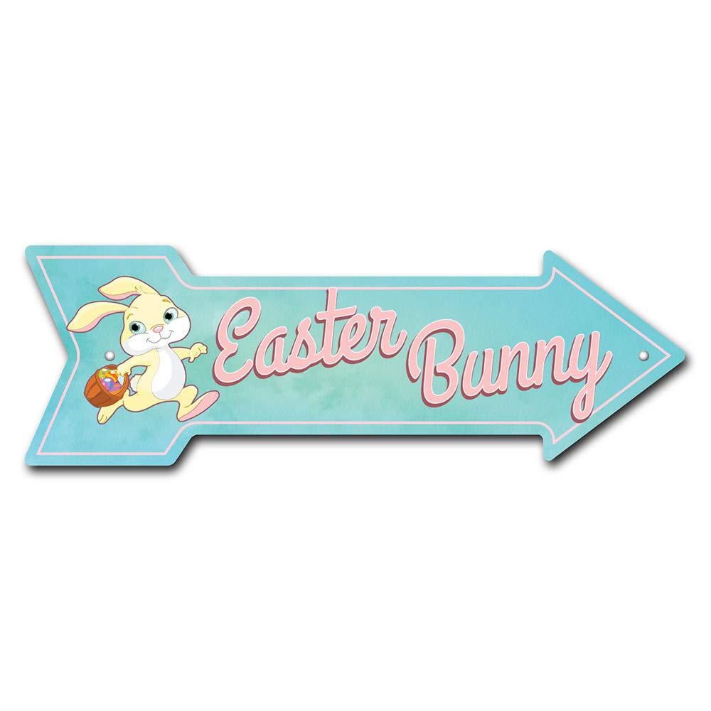 SignMission Easter Bunny Arrow Plastic Sign - 36 Inch Wide Outdoor Decoration for Easter Party, Spring Festival, and Garden Decor