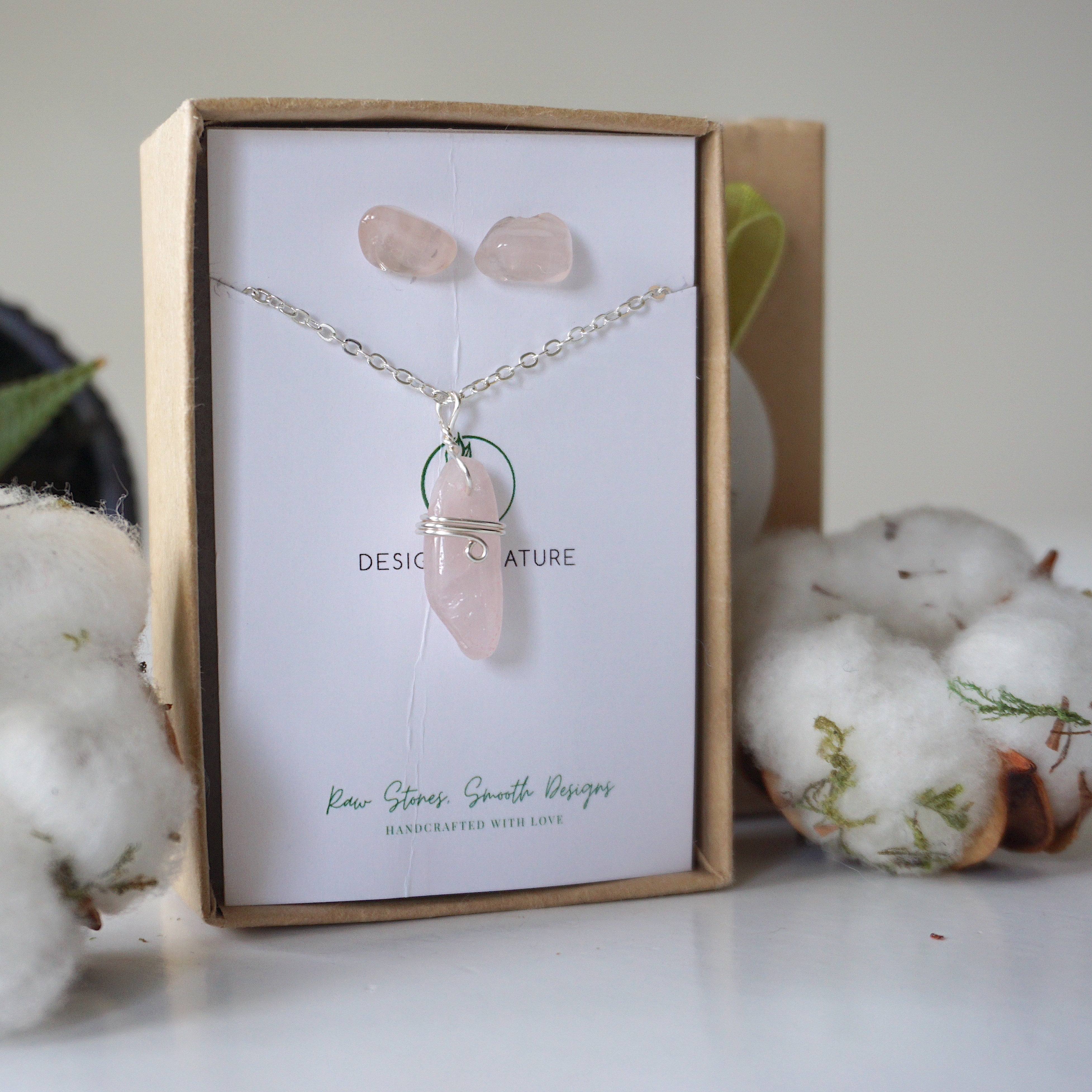 Rose Quartz Charm Set in Sterling Silver - Elegant Jewelry for Healing, Meditation & Spiritual Gifts