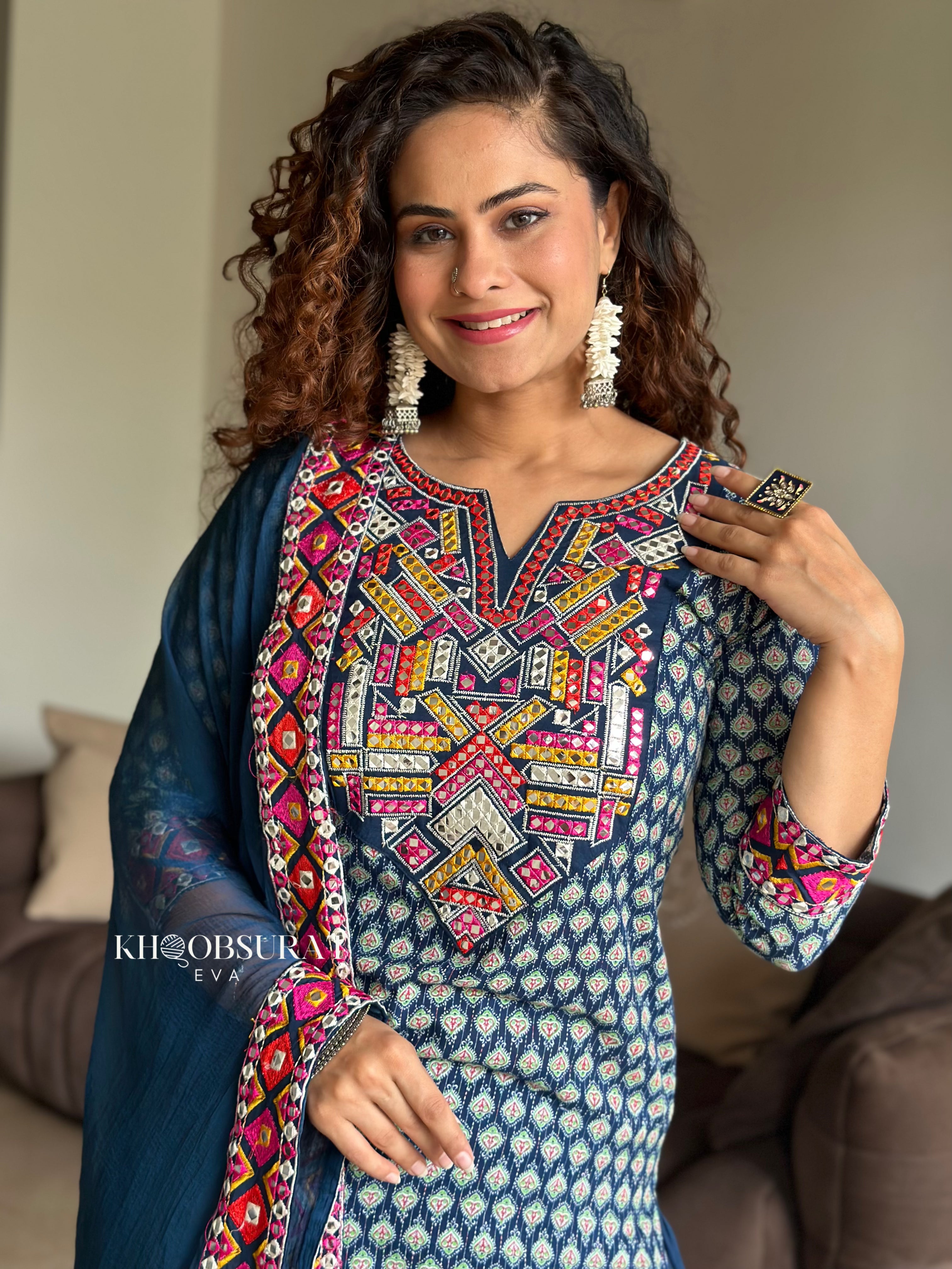 Radha Blue Kurta with Afghani Salwar - Traditional Indian Ethnic Wear for Women | Perfect for Festivals, Weddings & Cultural Events