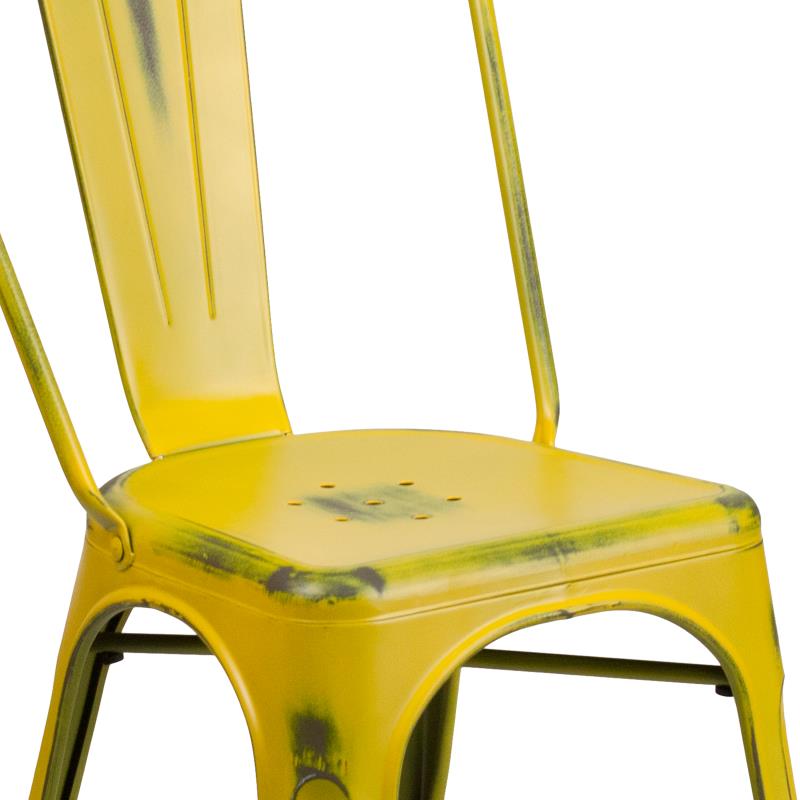 FLASH Commercial Grade Distressed Green Blue Metal Stackable Chair - Indoor & Outdoor Use for Patio, Restaurant, Cafe, and Event Seating - ET 3534