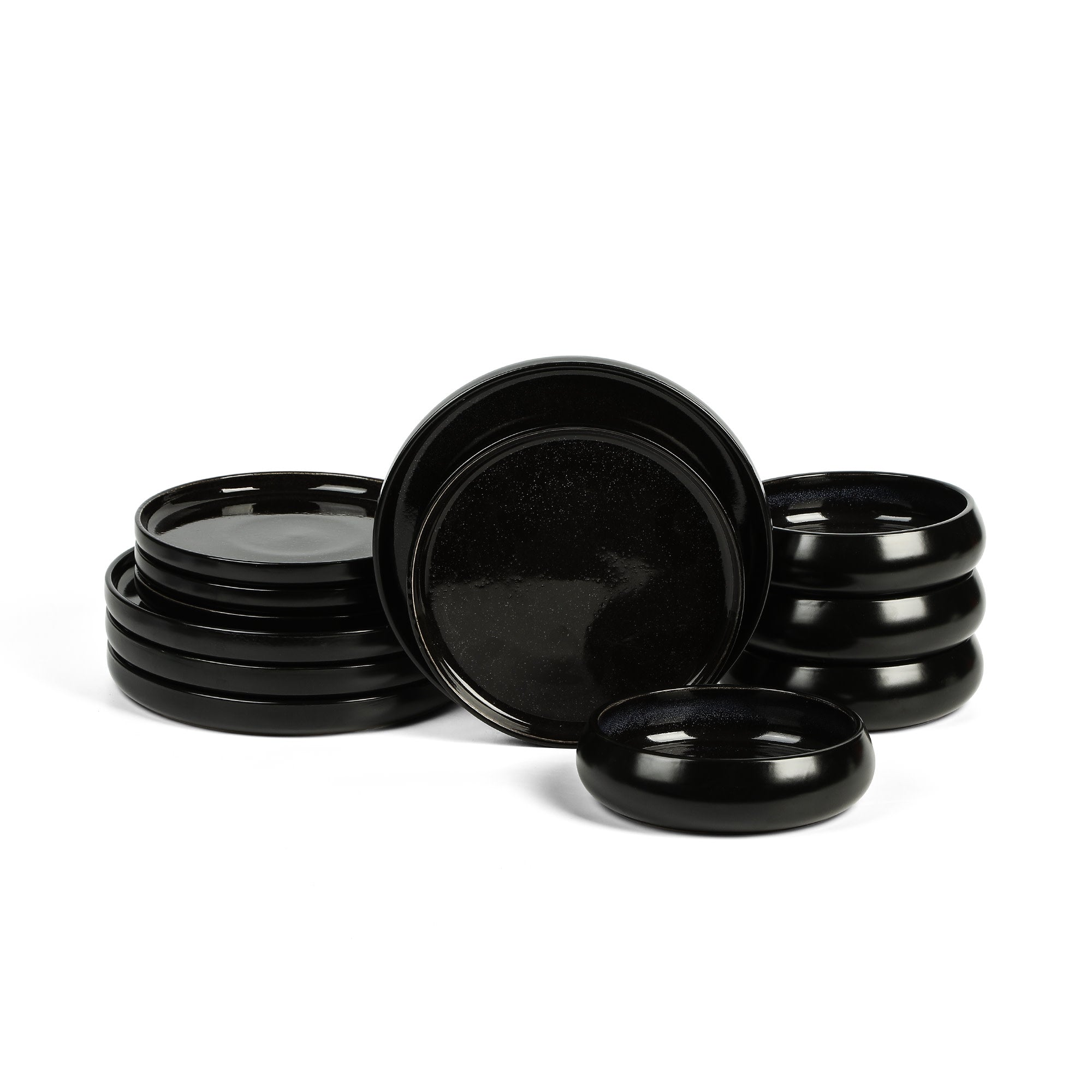 Premium Black Lagoon Stoneware Dinnerware Set - 16-Piece Porcelain Plates, Bowls & Mugs - Elegant Durable Dishware for Everyday Use & Dinner Parties