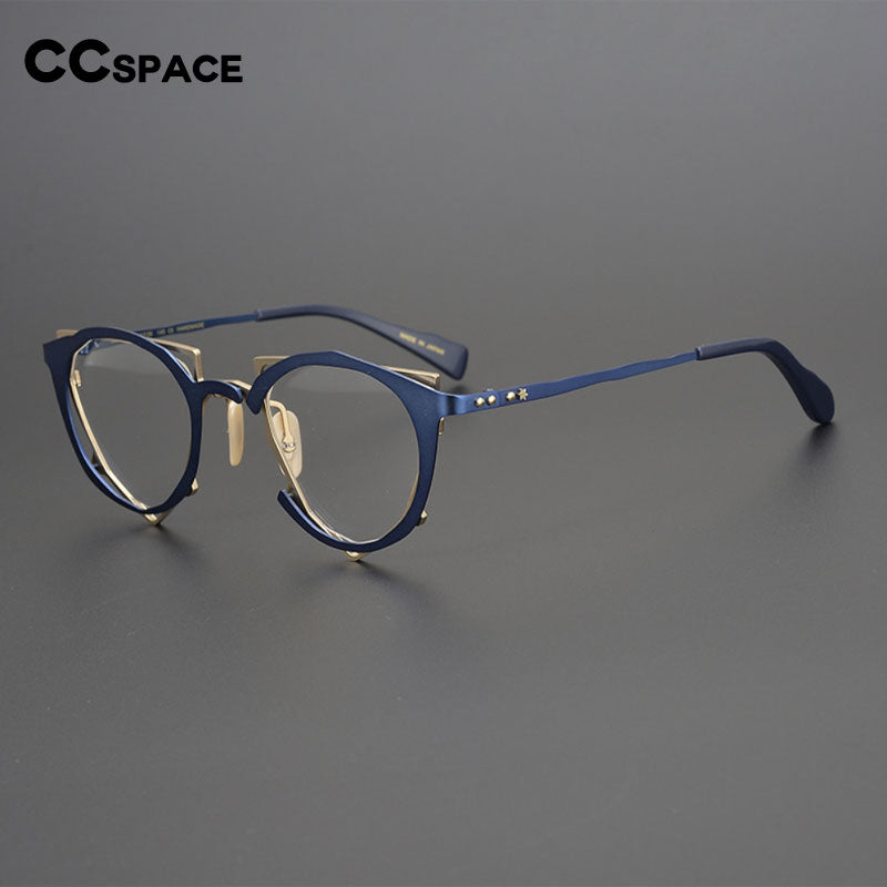 CCspace Unisex Full Rim Irregular Cat Eye Handcrafted Titanium Eyeglasses Frame 55657 - Stylish Retro Glasses for Men & Women - Perfect for Office, Reading, and Fashion Accessories