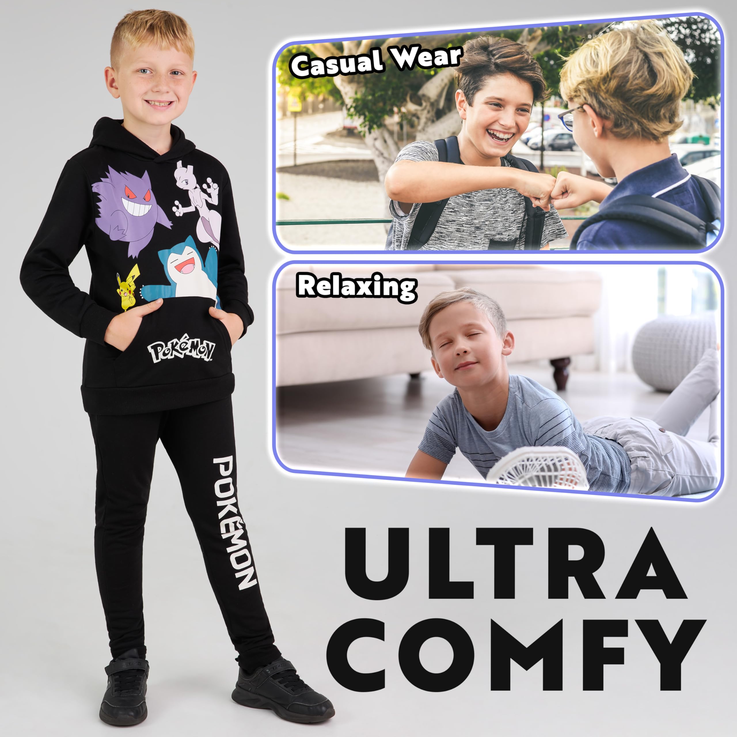 Pokemon Boys Tracksuit Set - Comfy Hoodie & Jogger Pants Outfit | Cute Cartoon Character Costume for Kids Birthday Gifts | Perfect for Playdates, School & Cosplay