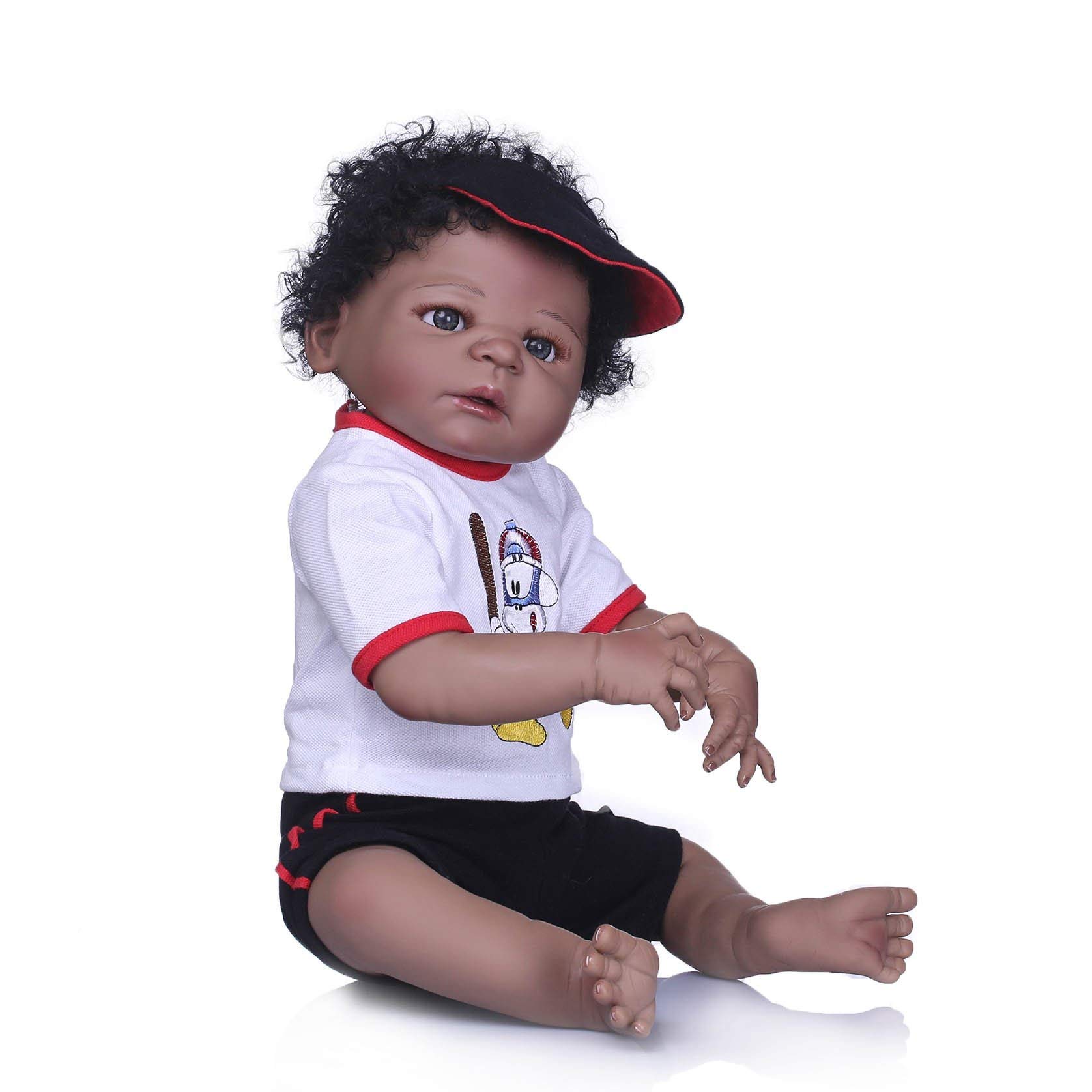 58cm Realistic African American Black Skin Reborn Baby Doll - Anatomically Correct Full Body Silicone Boy Doll with Outfits | Perfect for Collectors, Photography Props, and Therapy Use