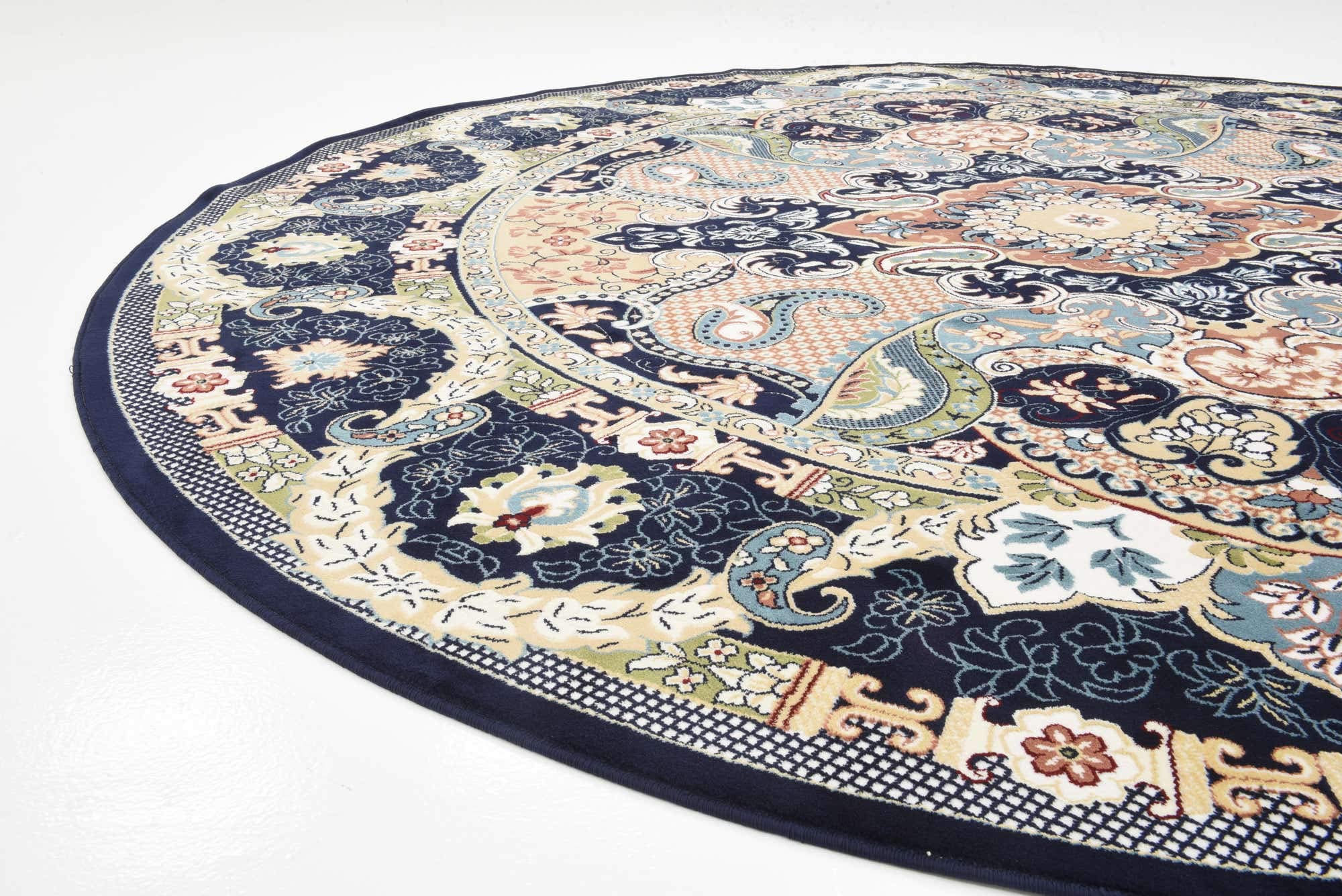 Unique Loom Narenj Collection Classic Traditional Medallion Textured Design Area Rug - 10' Round Navy Blue/Blue - Perfect for Living Room, Bedroom & Home Decor