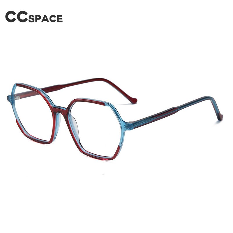 CCspace Unisex Full Rim Polygon Acetate Fiber Spring Hinge Eyeglasses 55992 - Lightweight & Durable Frame for Reading, Driving & Everyday Use