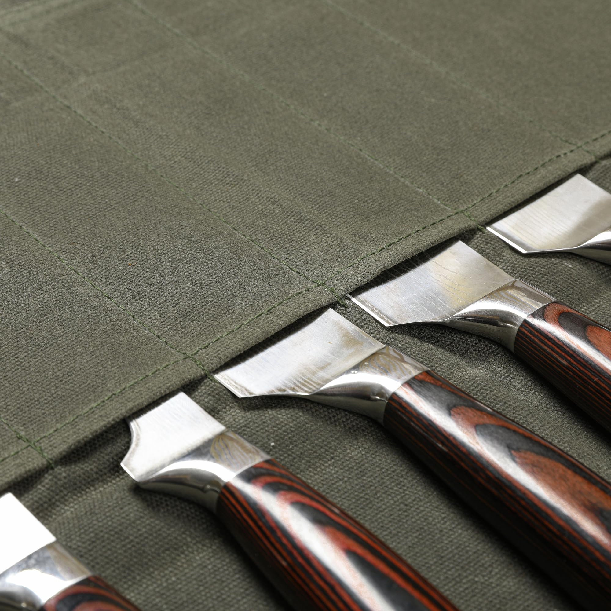 Heavy Duty Waxed Canvas Knife Roll Bag - Professional Chef Knife Organizer with Durable Army Green Waxed Canvas | Perfect for Chefs, Culinary Students & Outdoor Cooking